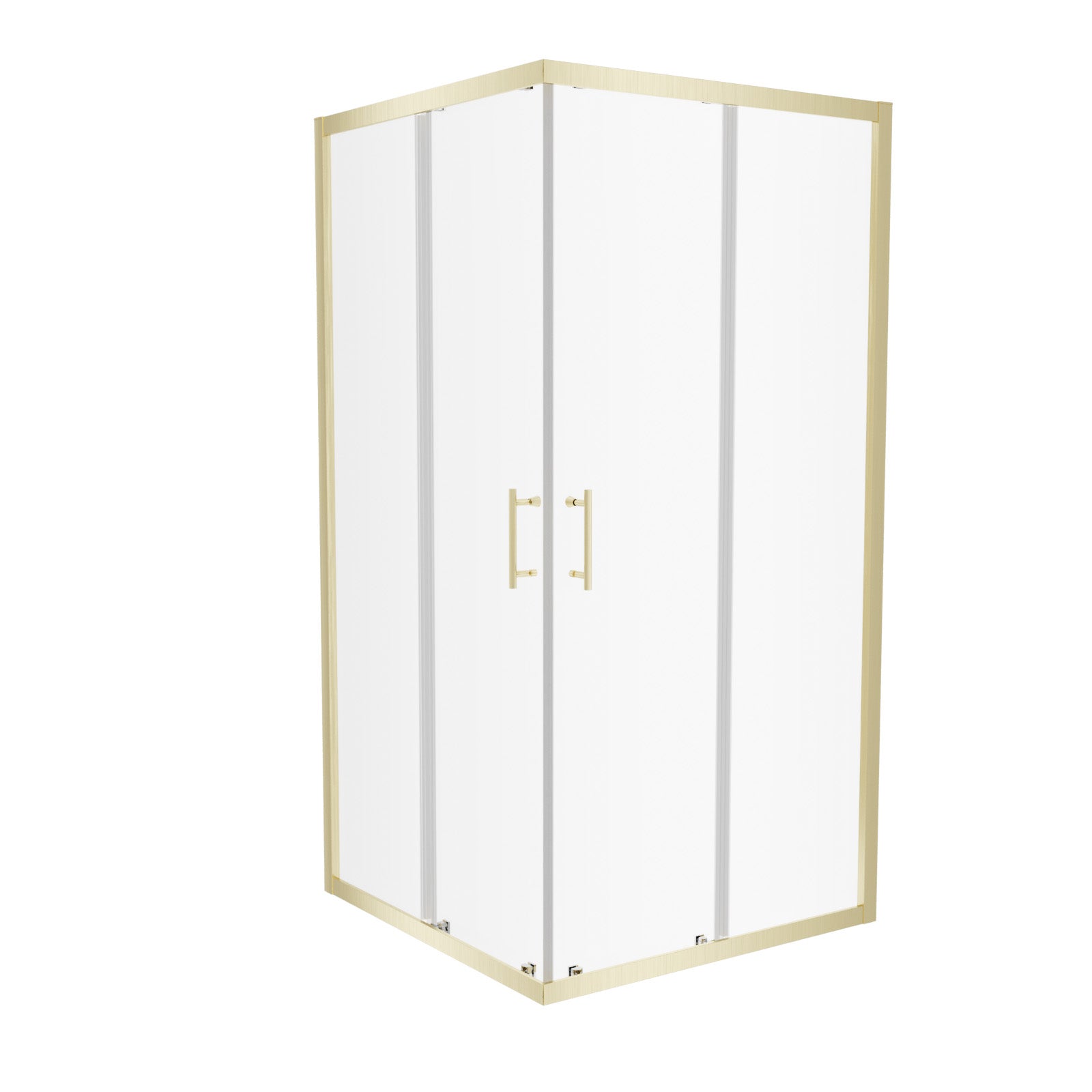 Manga 760 x 760mm Brushed Brass Framed Corner Entry Sliding Shower Enclosure Tray