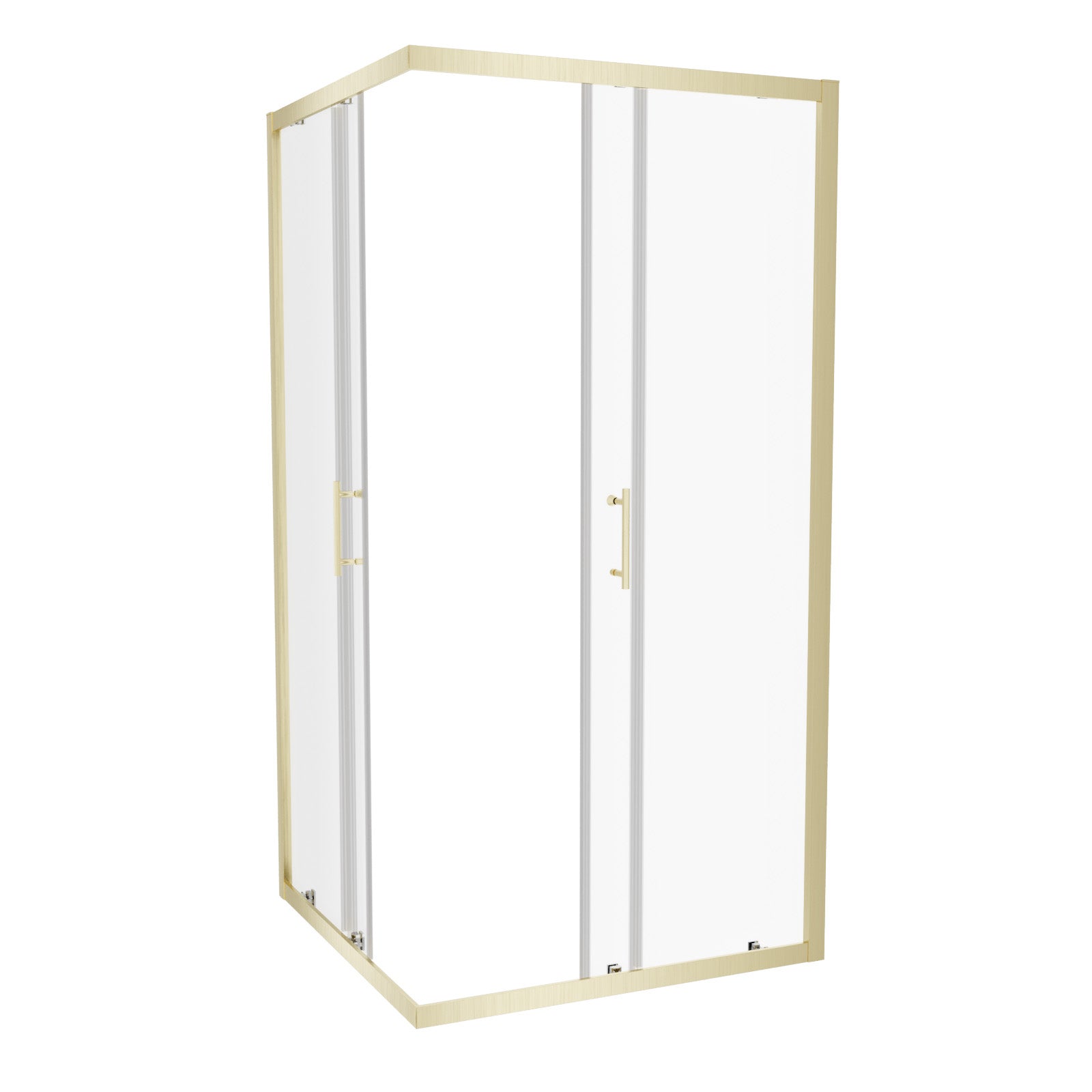 Manga 760 x 760mm Brushed Brass Framed Corner Entry Sliding Shower Enclosure Tray