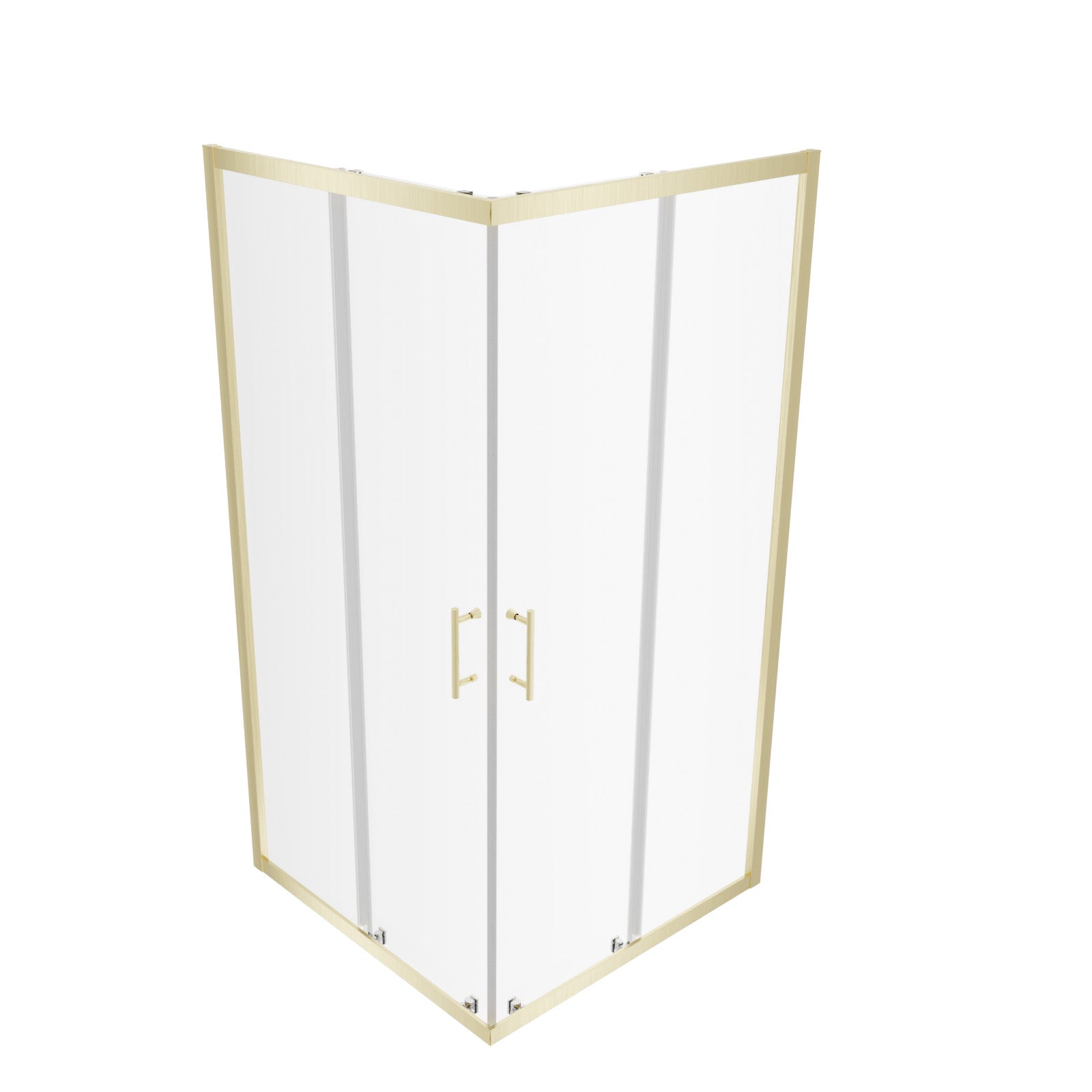 Manga 900 x 900mm Brushed Brass Framed Corner Entry Sliding Shower Enclosure Tray