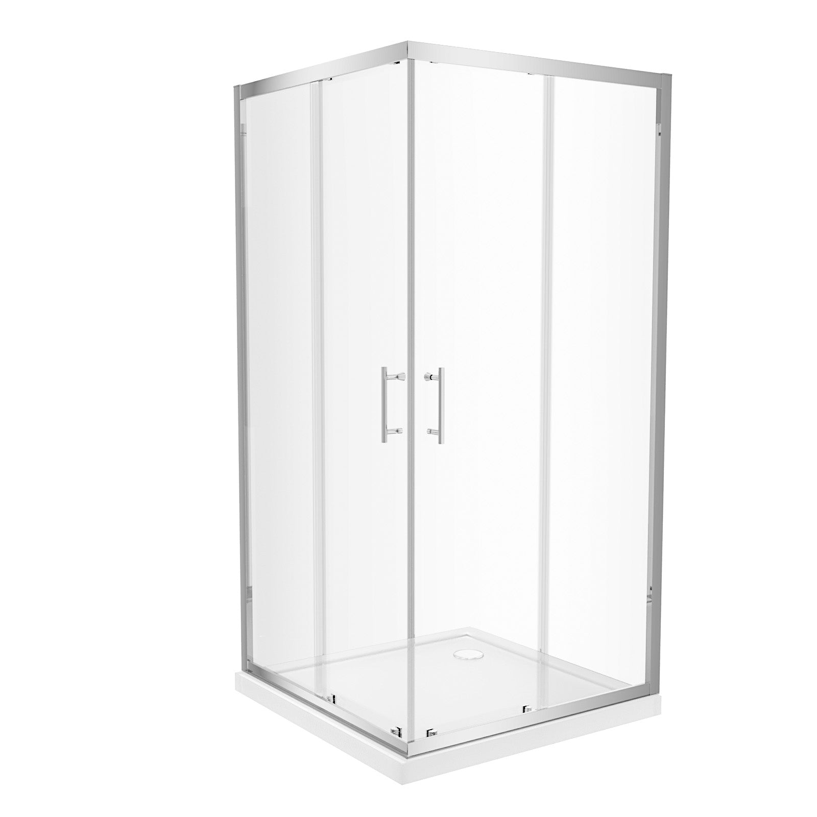 Manga 760 x 760mm Chrome Framed Corner Entry Sliding Door Shower Enclosure with Tray