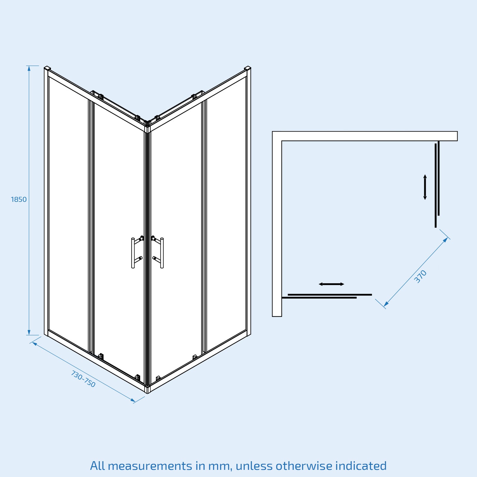 Manga 760 x 760mm Square Sliding Door Shower Enclosure Matte Black