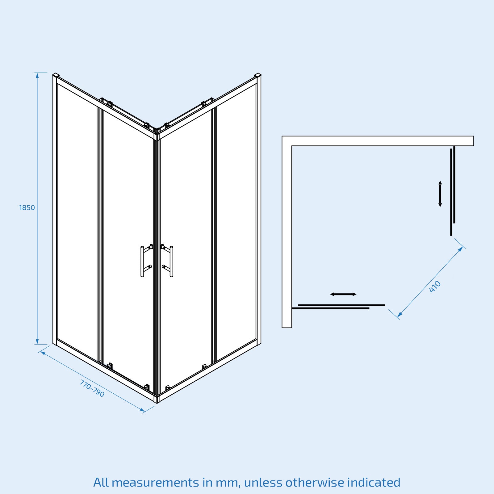 Manga 800 x 800mm Corner Entry Sliding Door Shower Enclosure Brushed Brass