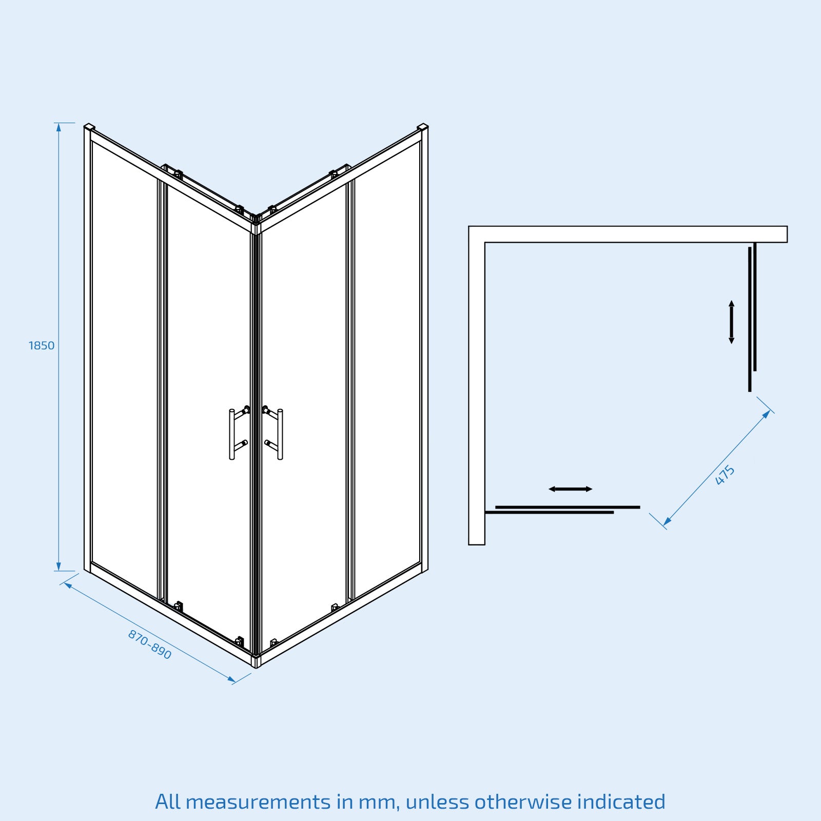 Manga 900 x 900mm Corner Entry Sliding Shower Enclosure Tray Brushed Brass