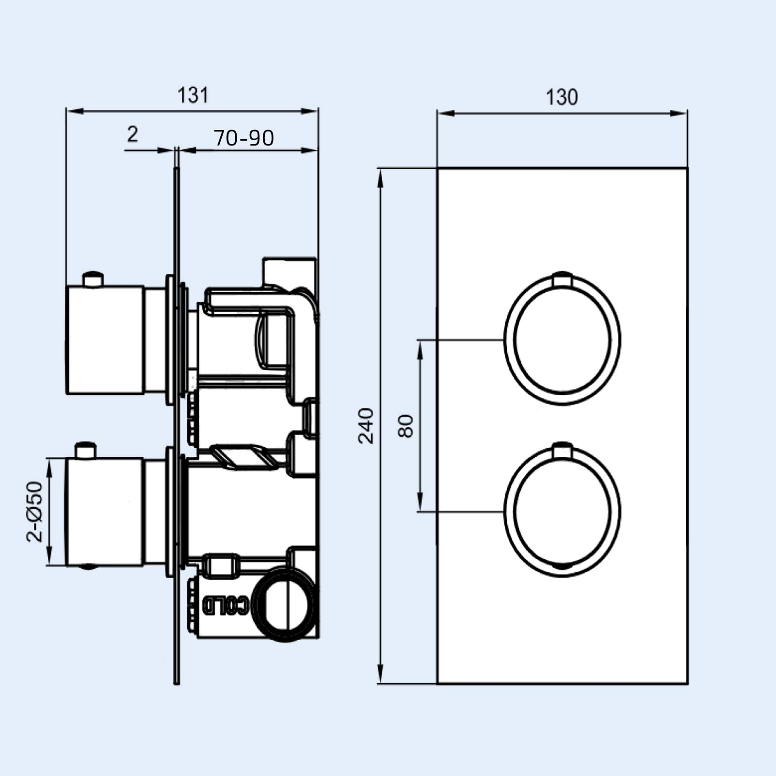 Concealed Thermostatic Mixer Valve Brushed Brass - Single Outlet