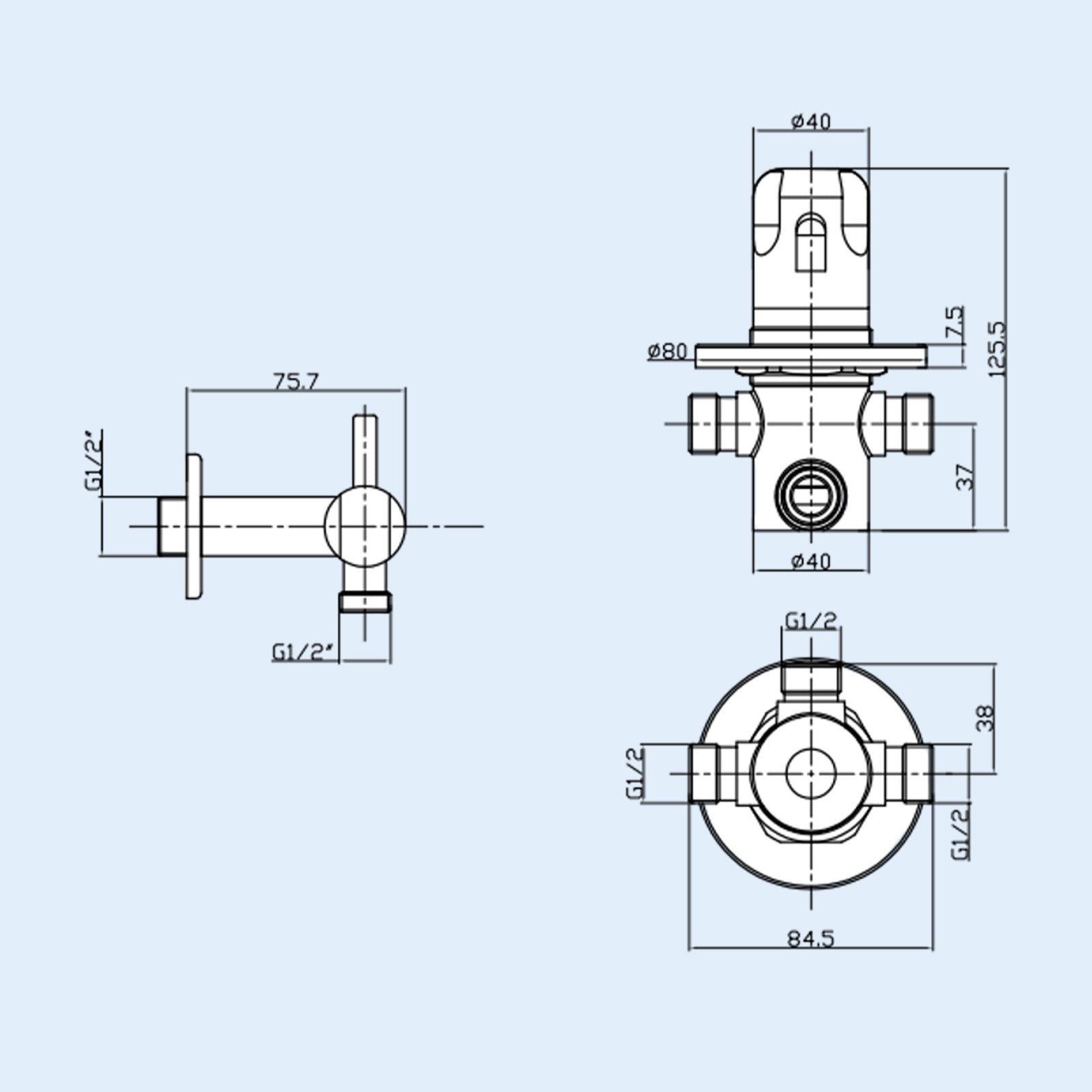 Concealed Thermostatic Hot/Cold Water Mixer Valve Brass