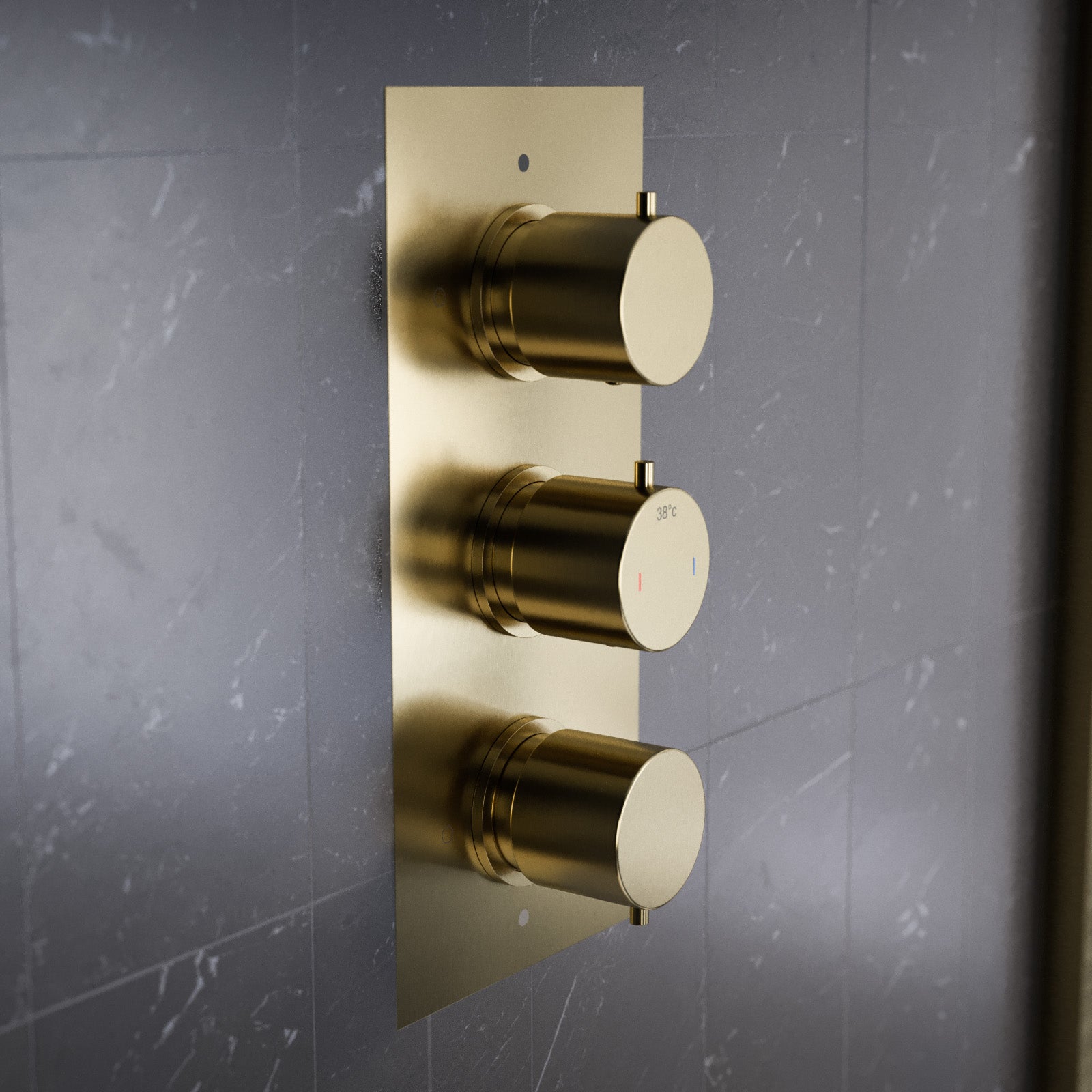 3 Dial 2 Way Concealed Thermostatic Round Shower Mixer Valve - Brushed Brass