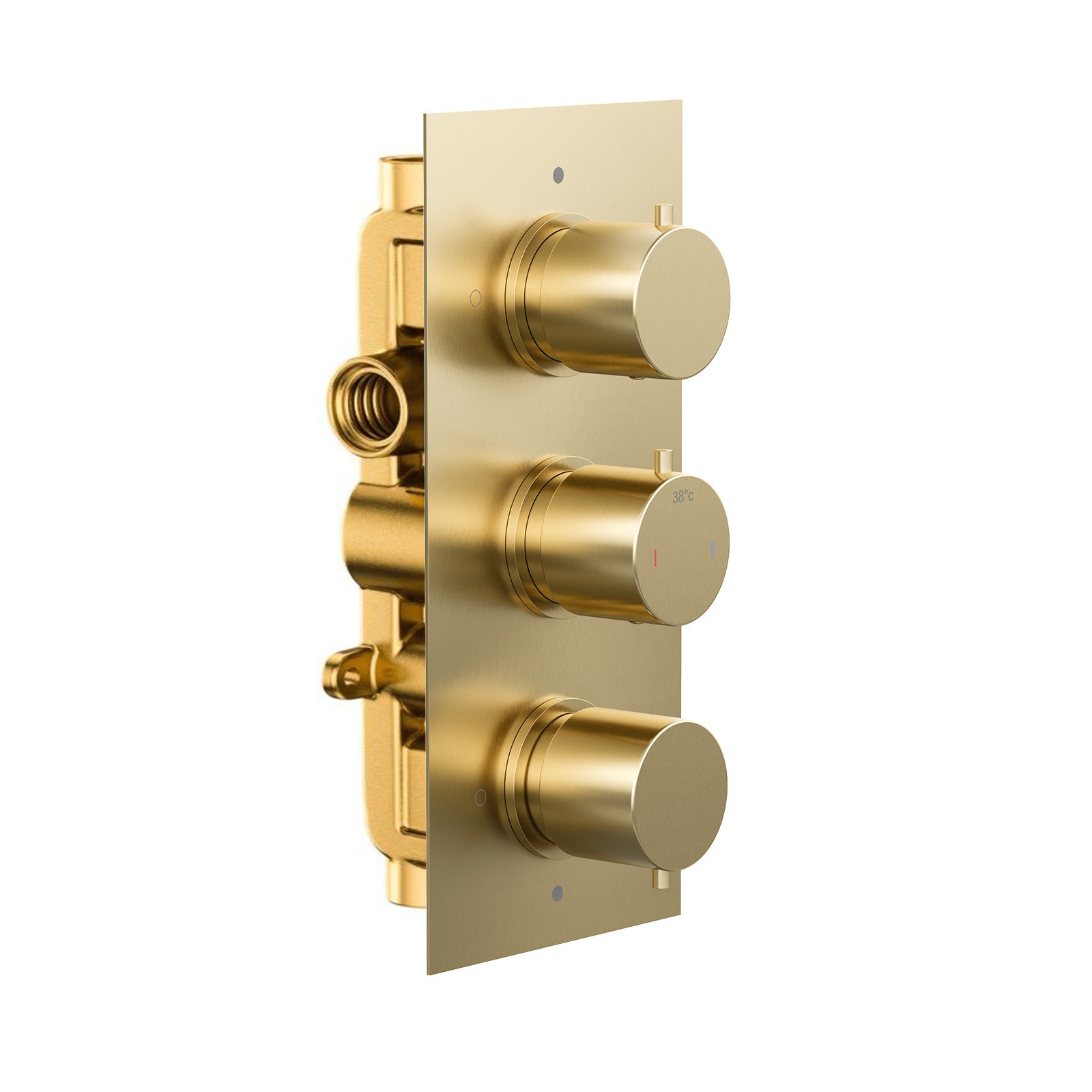 3 Dial 2 Way Concealed Thermostatic Round Shower Mixer Valve - Brushed Brass