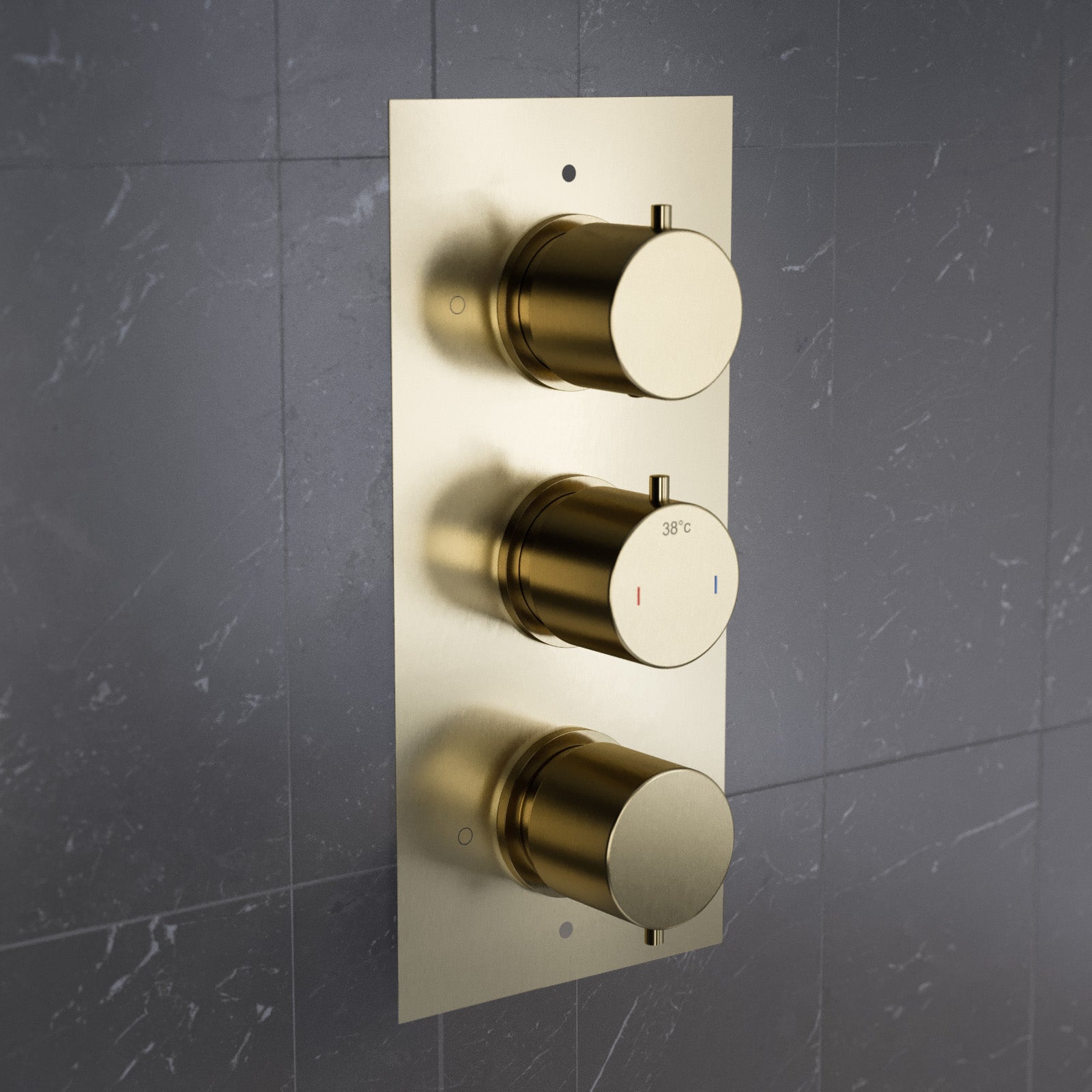 3 Dial 2 Way Concealed Thermostatic Round Shower Mixer Valve - Brushed Brass