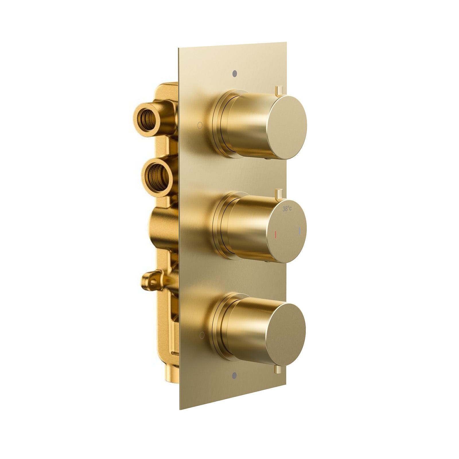 3 Dial 3 Way Concealed Thermostatic Round Shower Mixer Valve - Brushed Brass