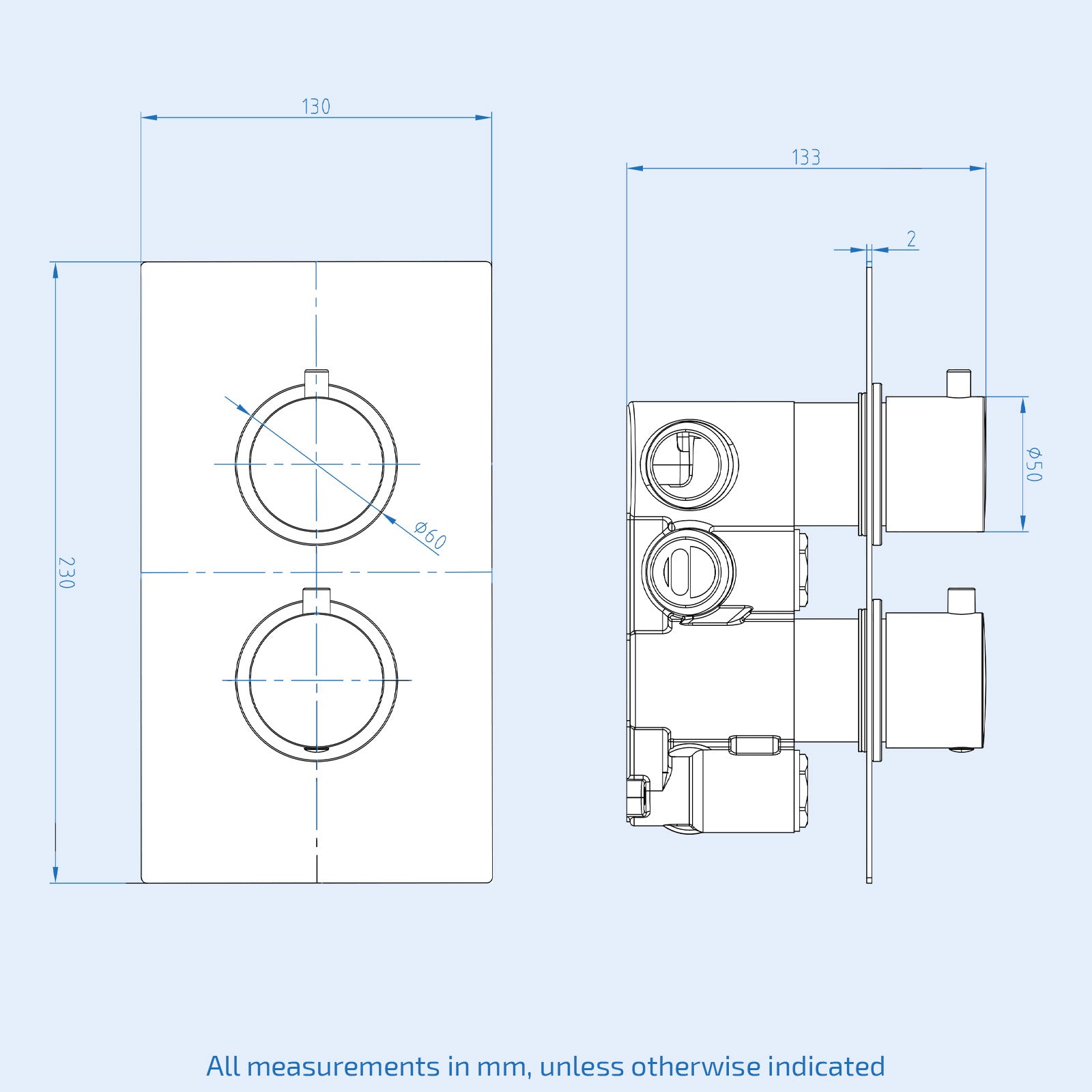 2 Dial 2 Outlet Concealed Thermostatic Round Shower Valve - Brushed Brass