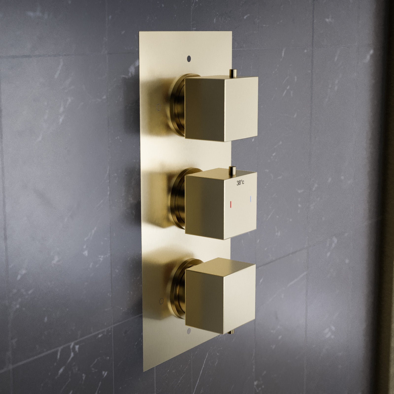 3 Dial 2 Way Concealed Square Thermostatic Shower Mixer Valve - Brushed Brass