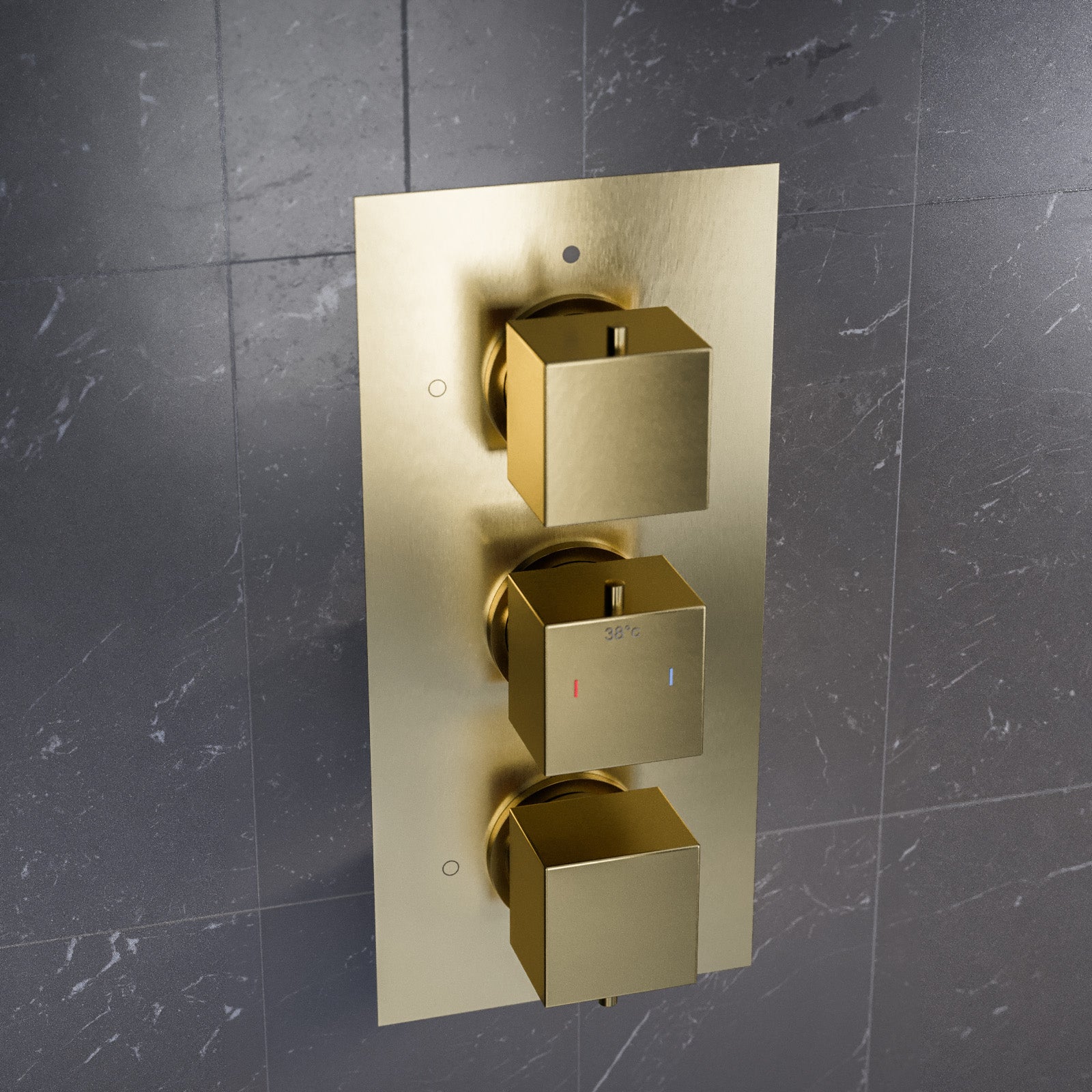 3 Dial 2 Way Concealed Square Thermostatic Shower Mixer Valve - Brushed Brass