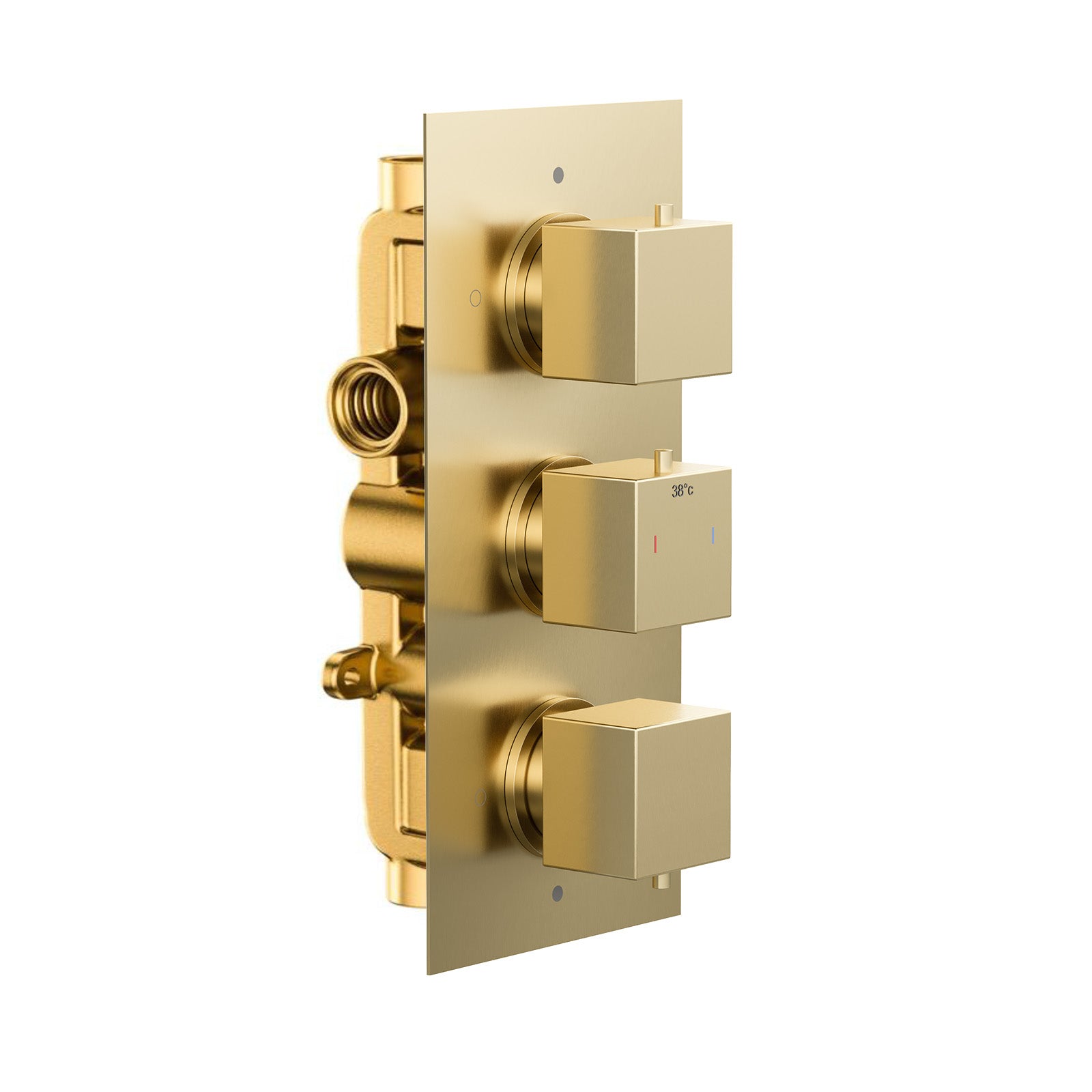 3 Dial 2 Way Concealed Square Thermostatic Shower Mixer Valve - Brushed Brass