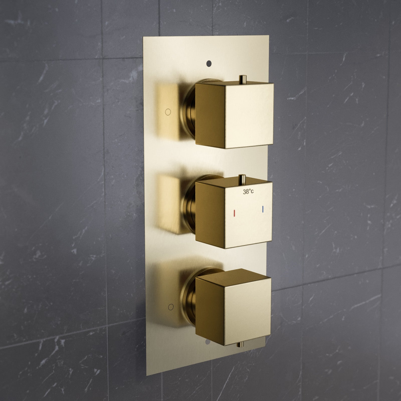 3 Dial 2 Way Concealed Square Thermostatic Shower Mixer Valve - Brushed Brass