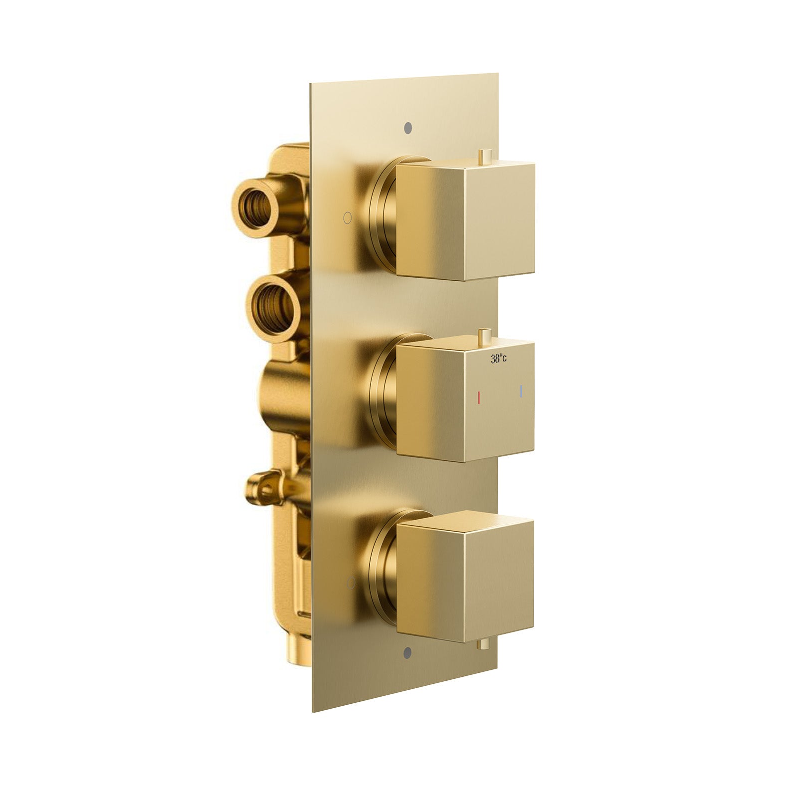 3 Dial 3 Way Concealed Thermostatic Square Shower Mixer Valve - Brushed Brass