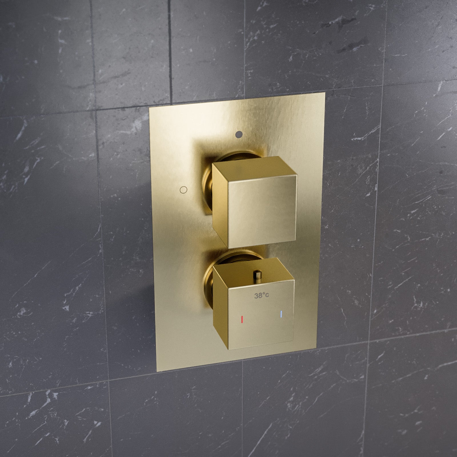 2 Dial 2 Outlet Concealed Square Thermostatic Shower Valve - Brushed Brass
