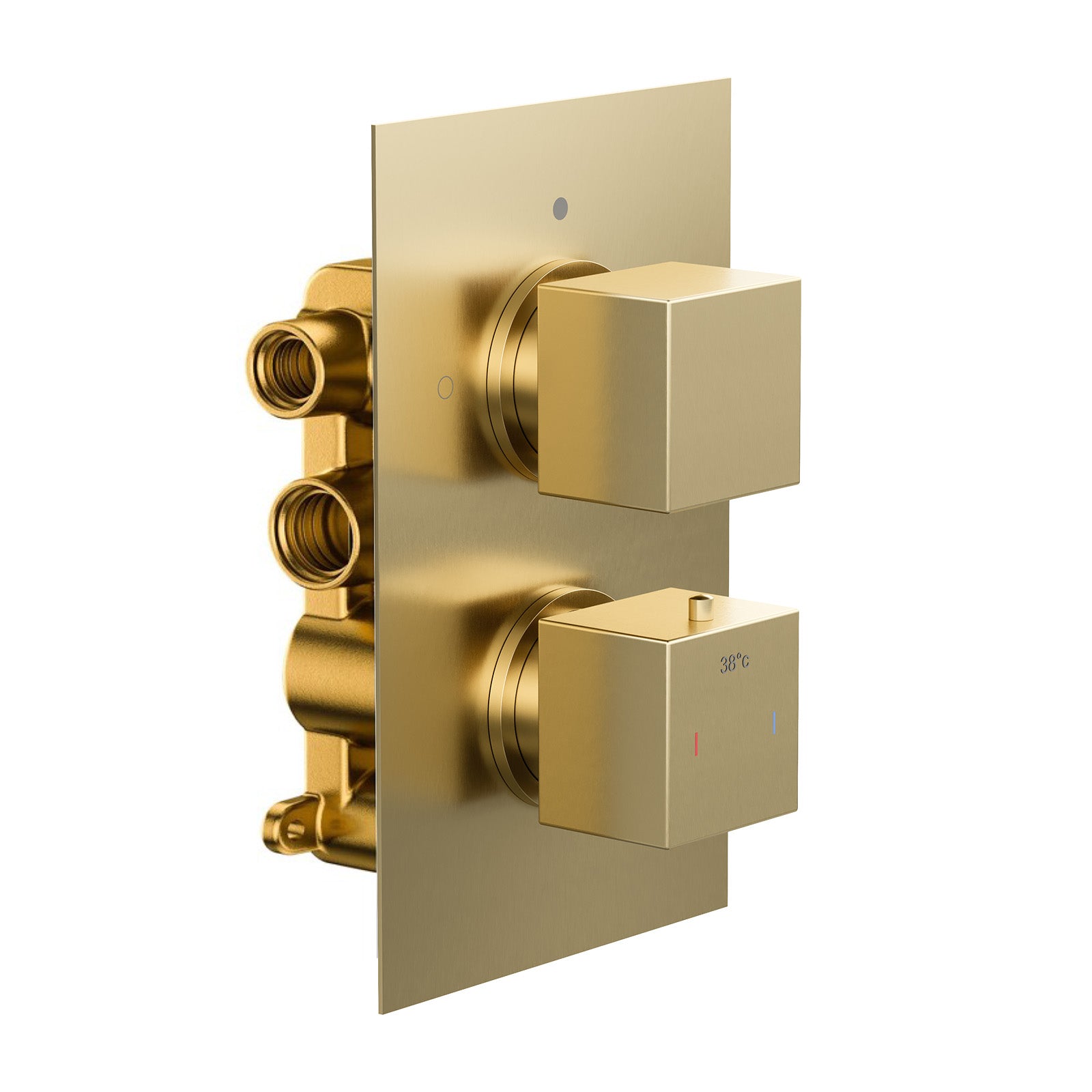 2 Dial 2 Outlet Concealed Square Thermostatic Shower Valve - Brushed Brass