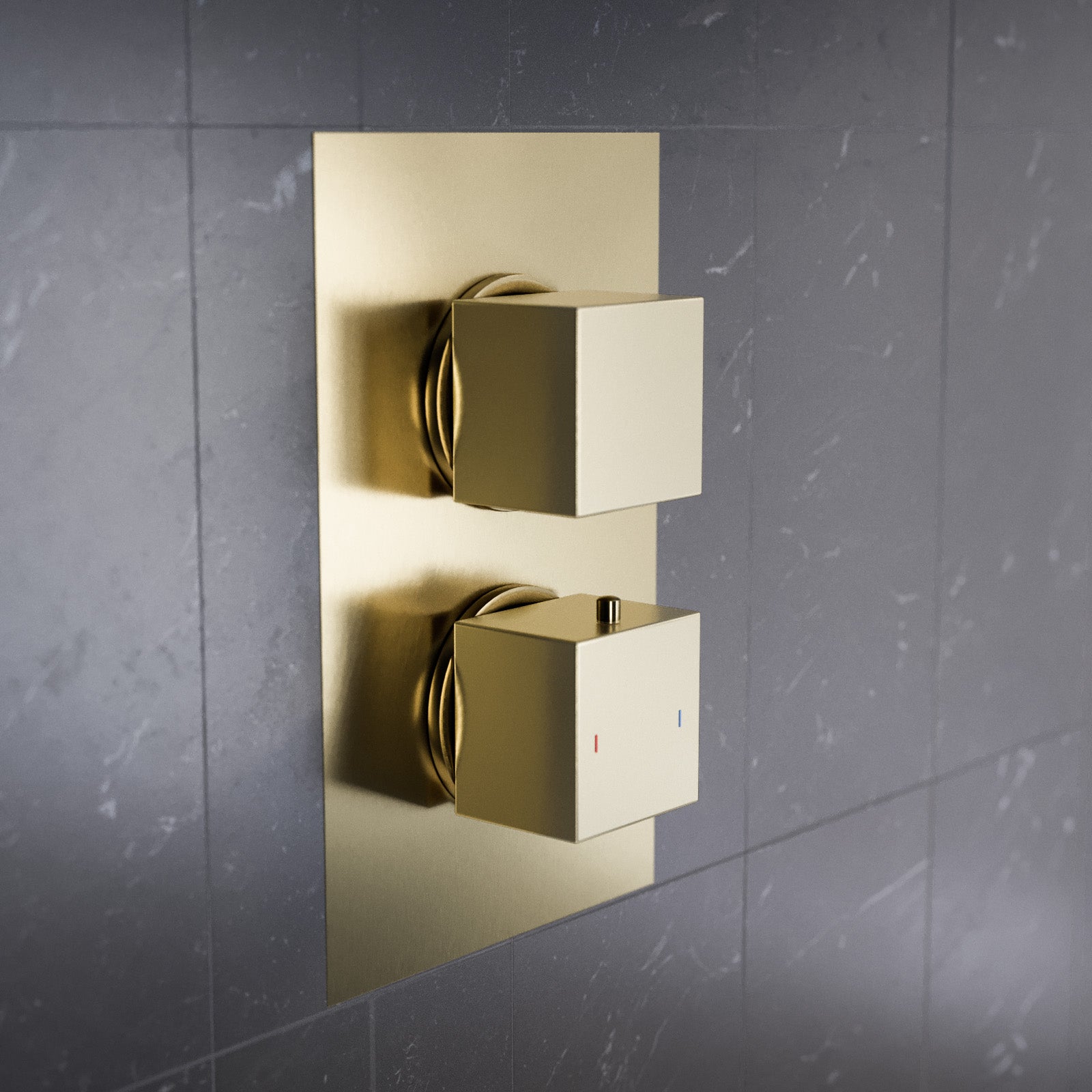 Concealed Thermostatic Mixer Valve Brushed Brass - Double Outlet