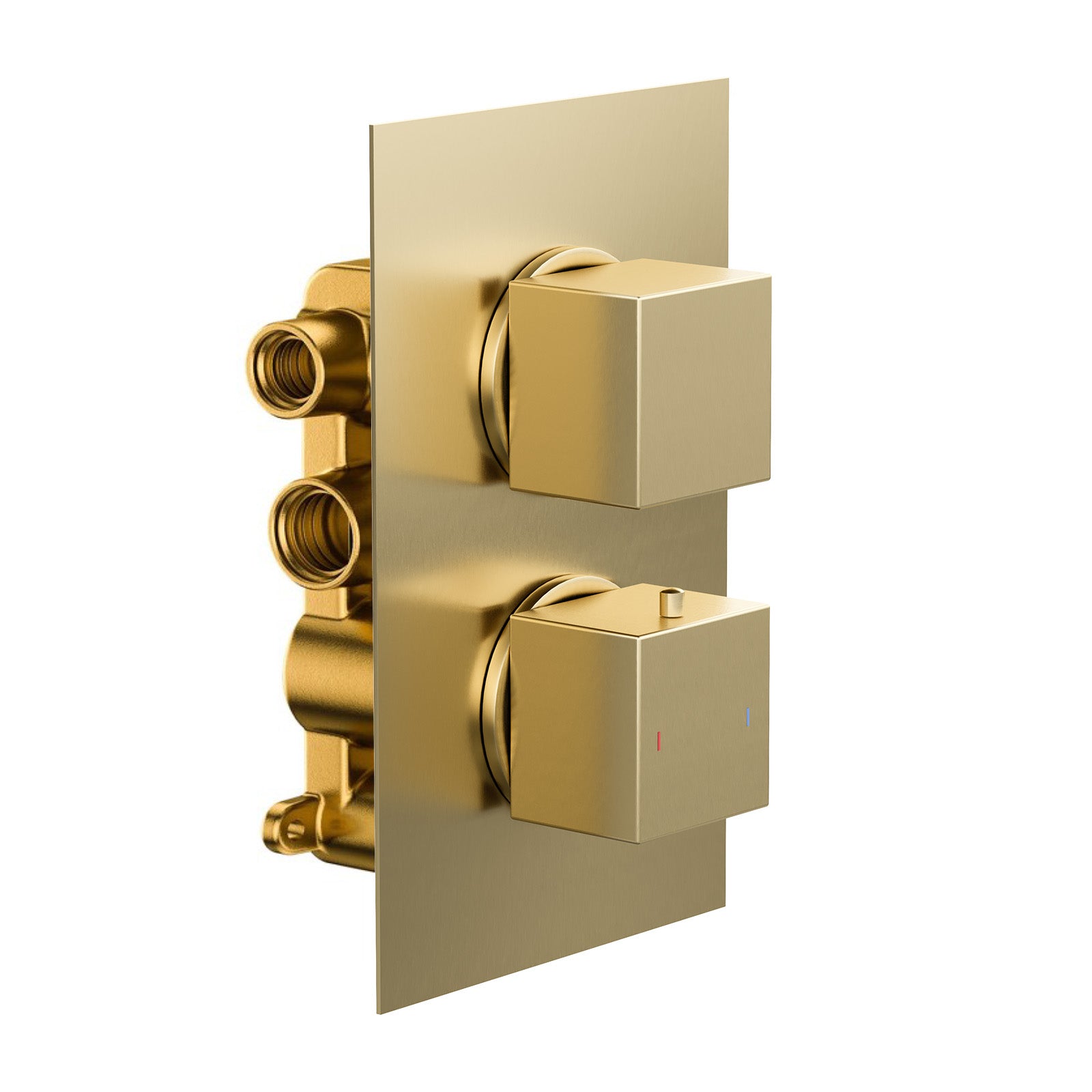Concealed Thermostatic Mixer Valve Brushed Brass - Double Outlet