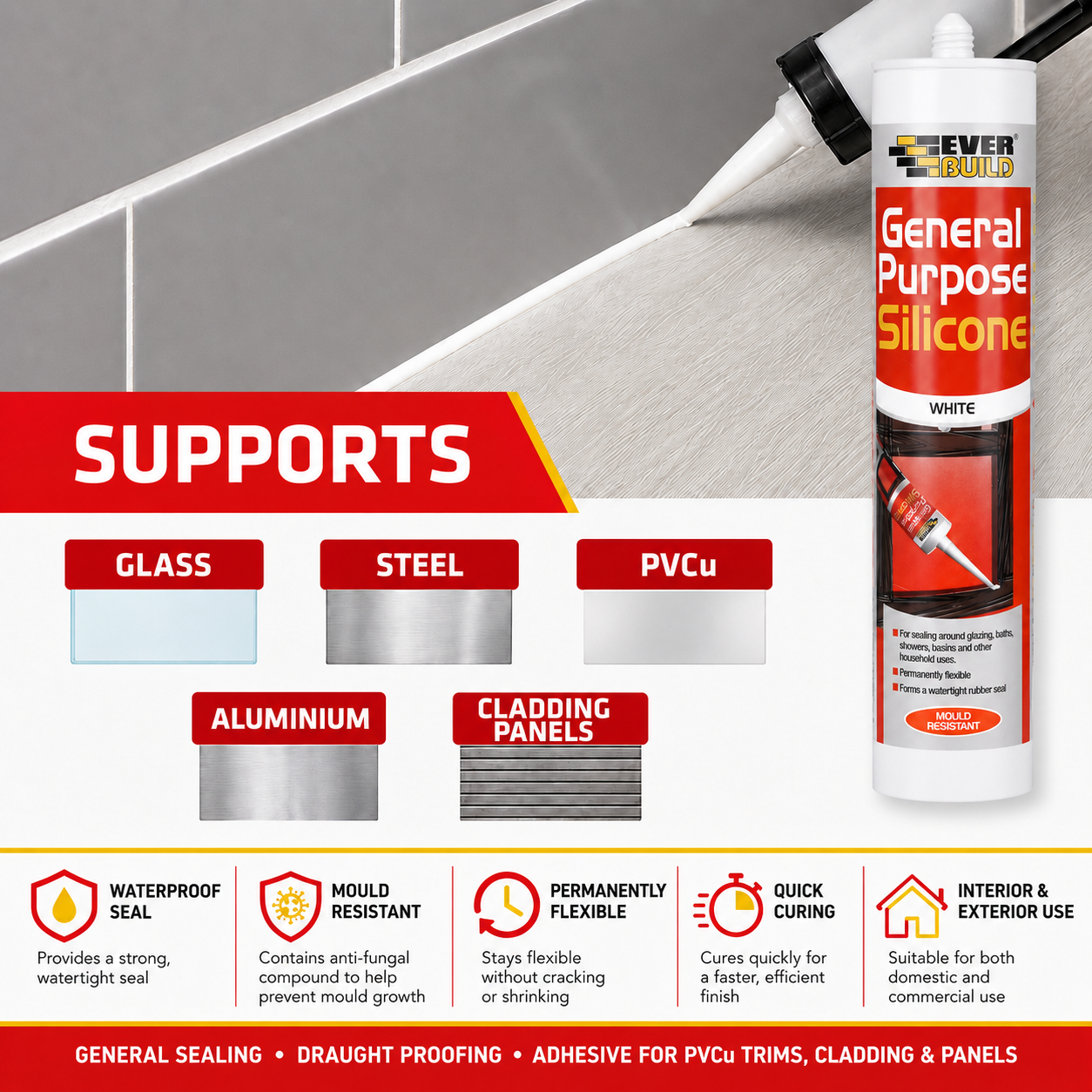 Everbuild Black General Purpose Silicone Sealant 280ml