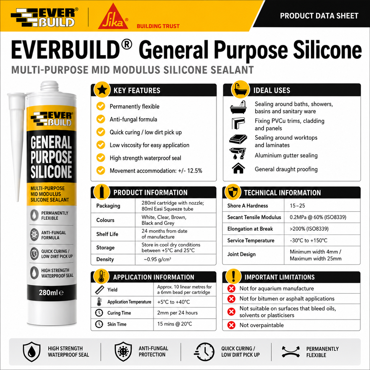 Everbuild Black General Purpose Silicone Sealant 280ml