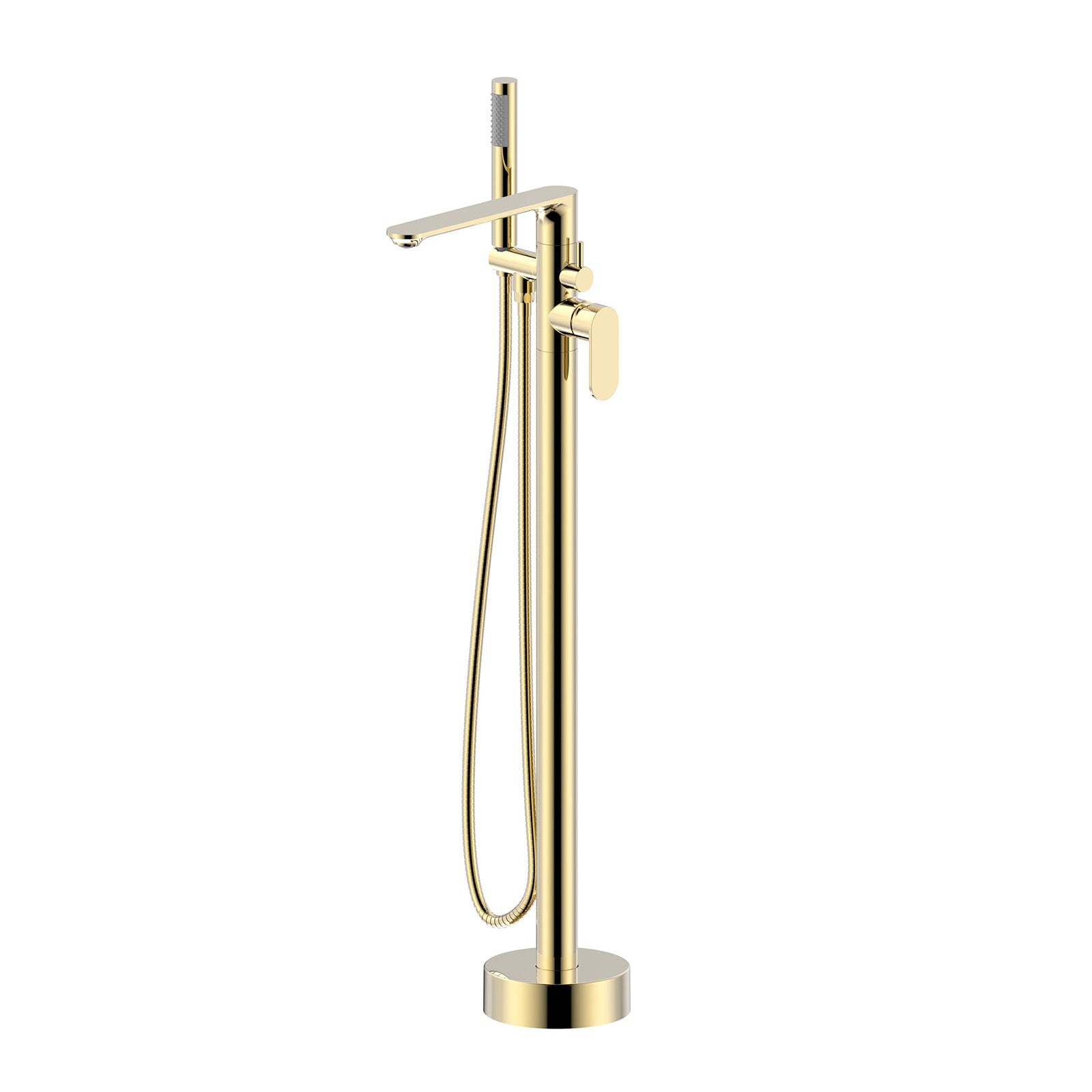 Modern Brushed Brass Freestanding Bath Shower Mixer Tap with Handheld Kit