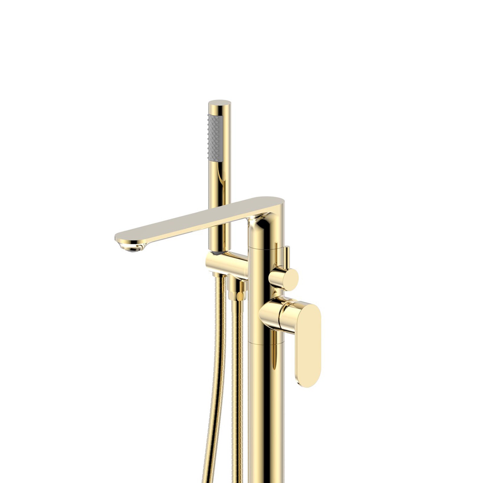 Modern Brushed Brass Freestanding Bath Shower Mixer Tap with Handheld Kit