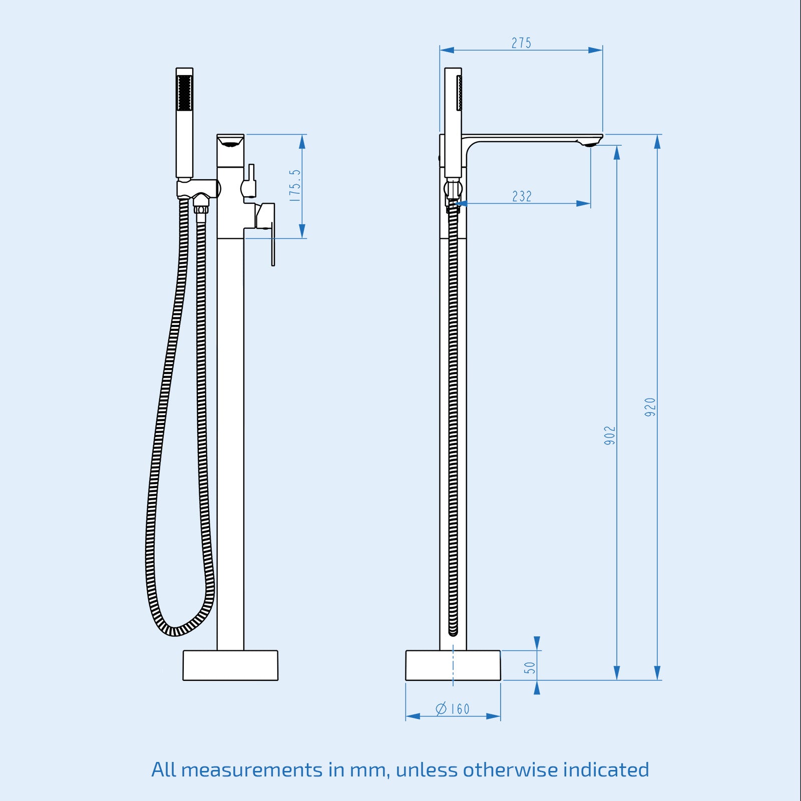 Modern Brushed Brass Freestanding Bath Shower Mixer Tap with Handheld Kit