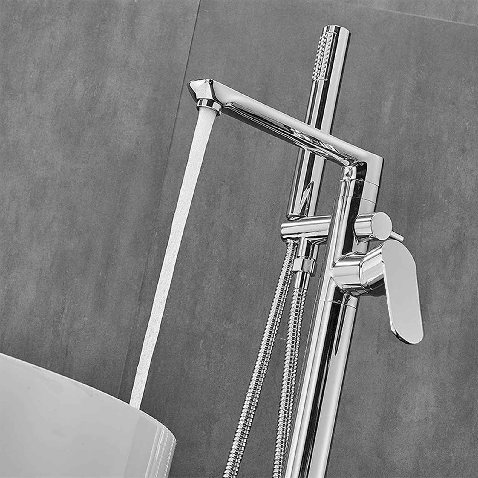 Modern Chrome Freestanding Bath Shower Mixer Tap with Handheld Kit