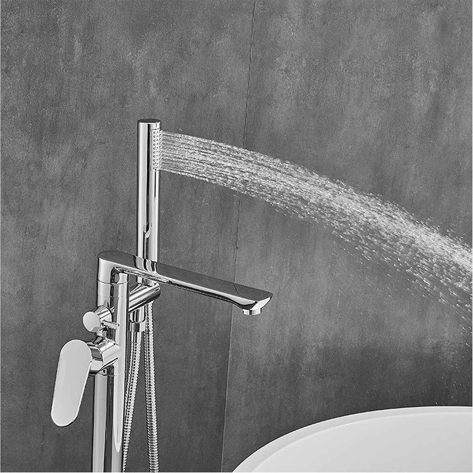 Modern Chrome Freestanding Bath Shower Mixer Tap with Handheld Kit