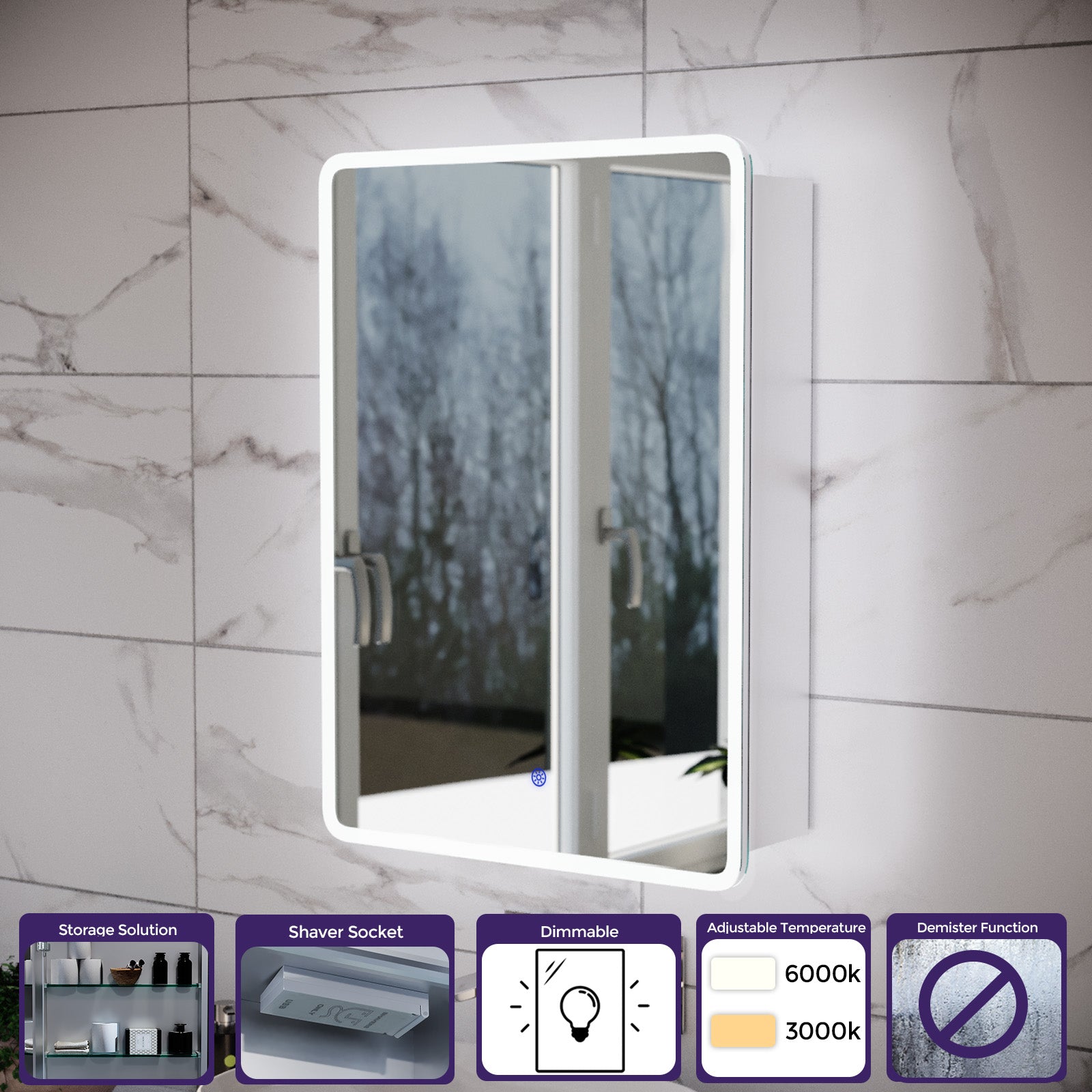 LED Bathroom Mirror Cabinet 2 Doors 500 x 130 x 700mm with Sensor