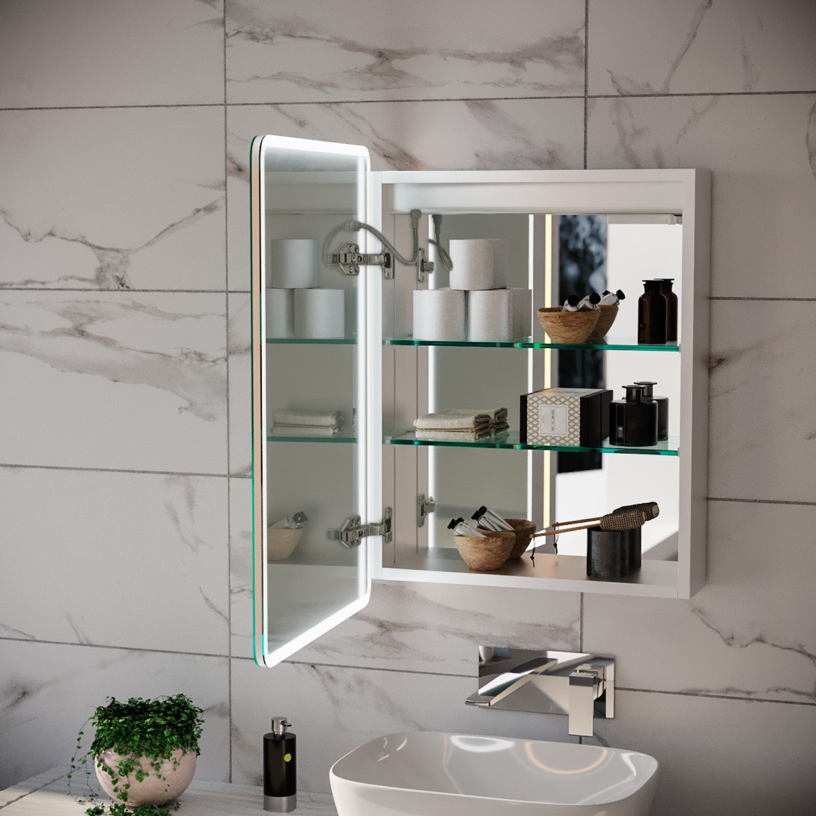 LED Bathroom Mirror Cabinet 2 Doors 500 x 130 x 700mm with Sensor