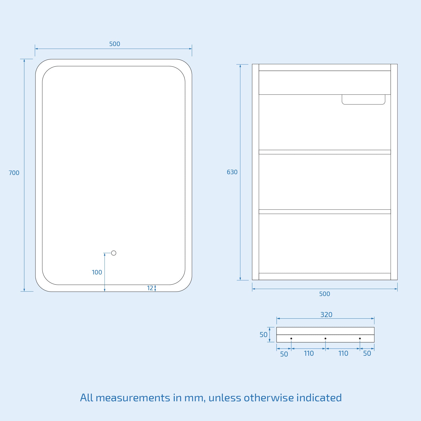 LED Bathroom Mirror Cabinet 2 Doors 500 x 130 x 700mm with Sensor