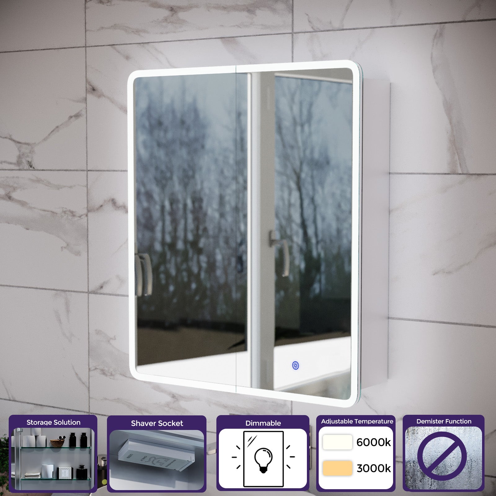 LED Bathroom Mirror Cabinet 2 Doors 600 x 130 x 700mm with Sensor