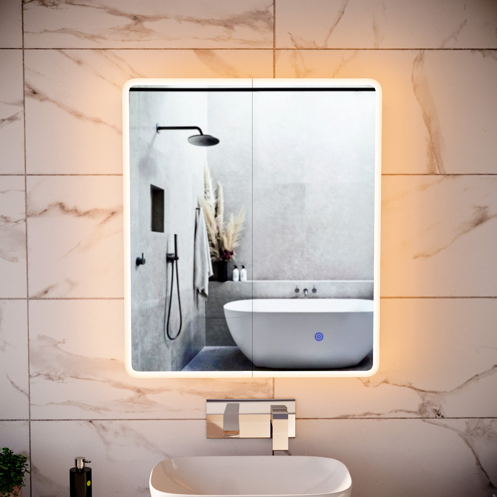 LED Bathroom Mirror Cabinet 2 Doors 600 x 130 x 700mm with Sensor