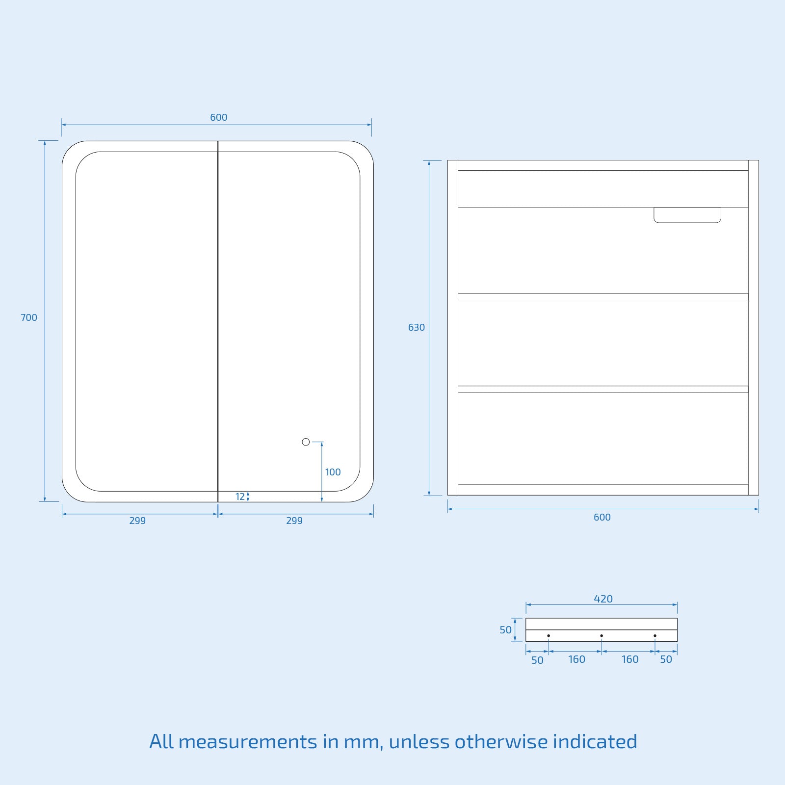 LED Bathroom Mirror Cabinet 2 Doors 600 x 130 x 700mm with Sensor
