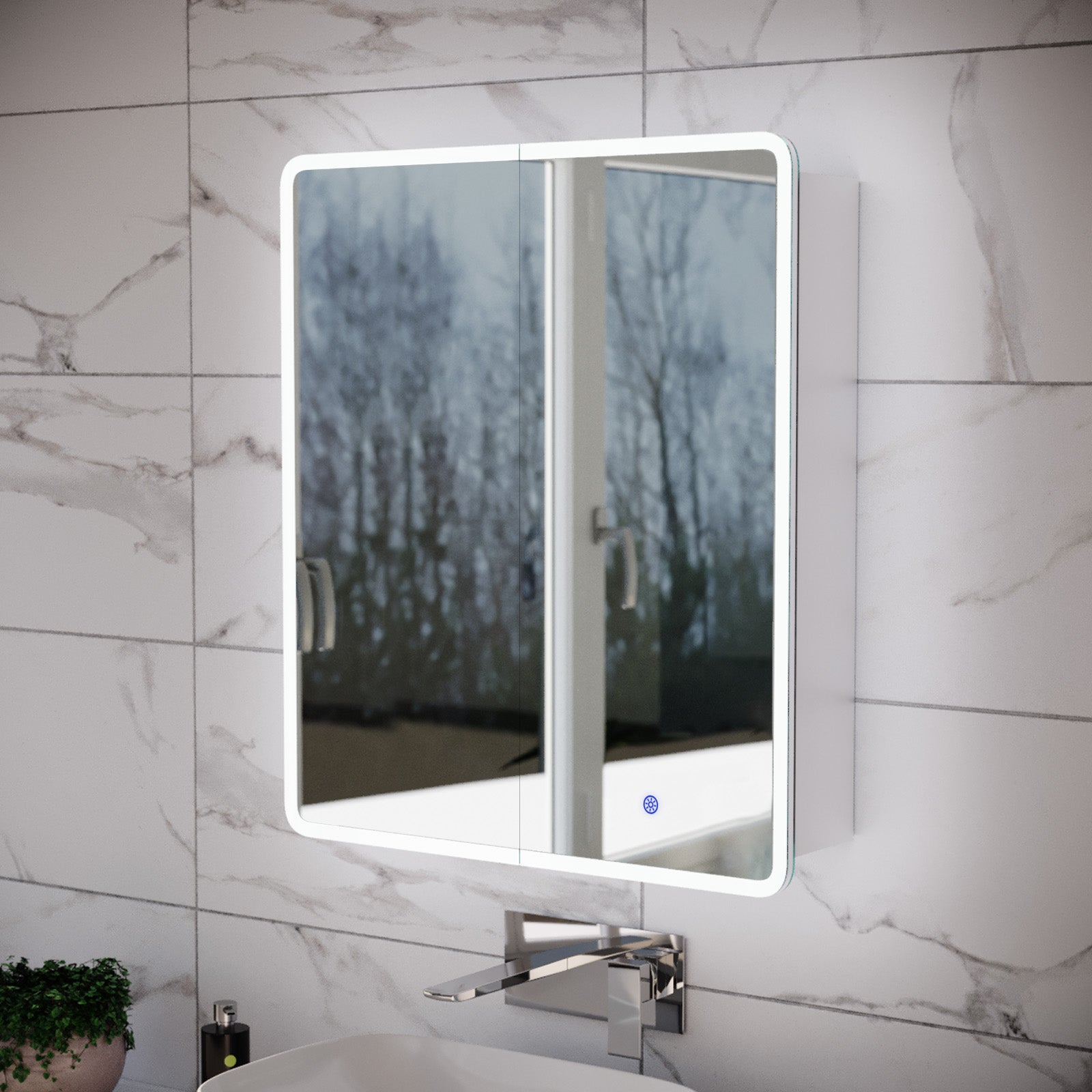 LED Bathroom Mirror Cabinet 2 Doors 600 x 130 x 700mm with Sensor