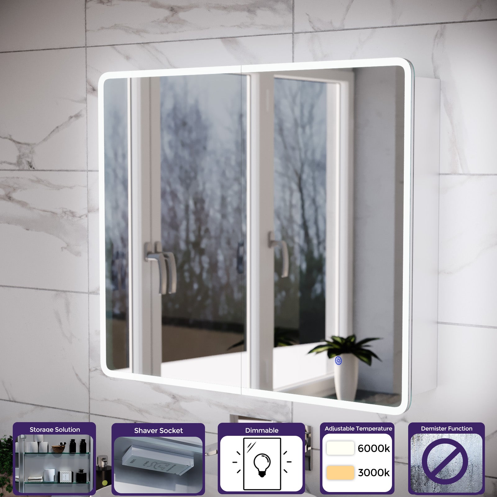 LED Bathroom Mirror Cabinet 2 Doors 800 x 130 x 700mm with Sensor