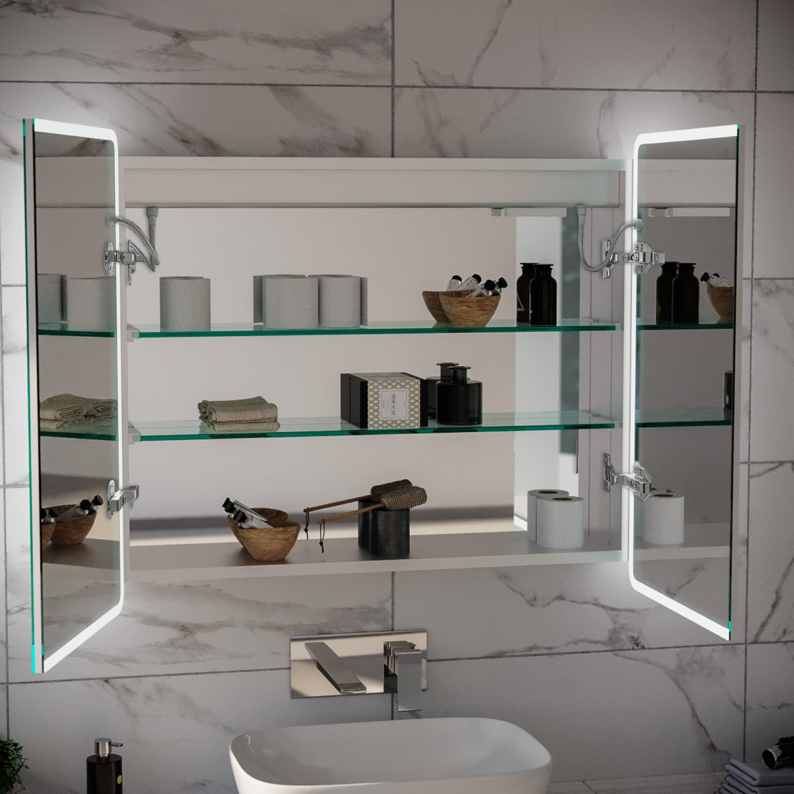 LED Bathroom Mirror Cabinet 2 Doors 800 x 130 x 700mm with Sensor