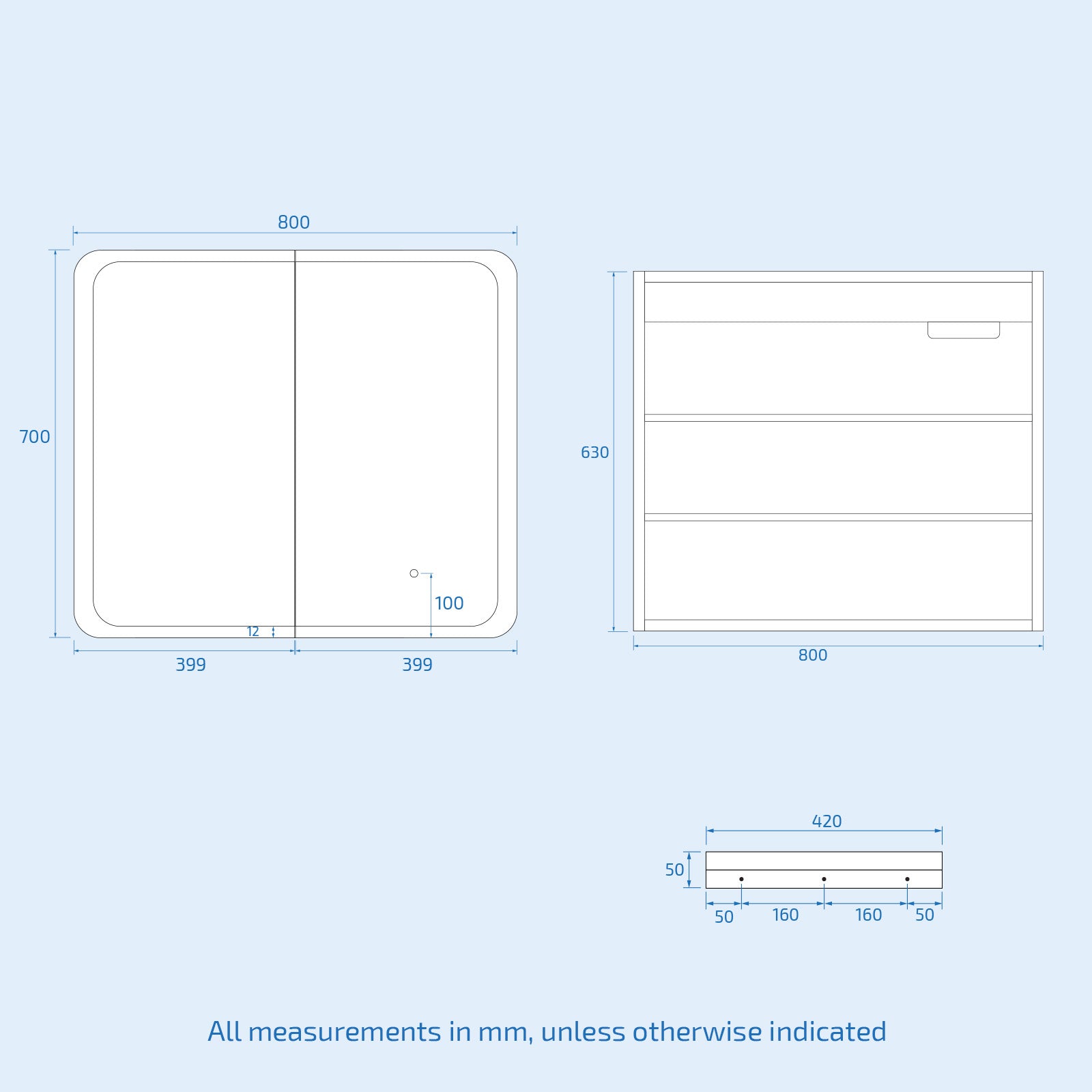 LED Bathroom Mirror Cabinet 2 Doors 800 x 130 x 700mm with Sensor