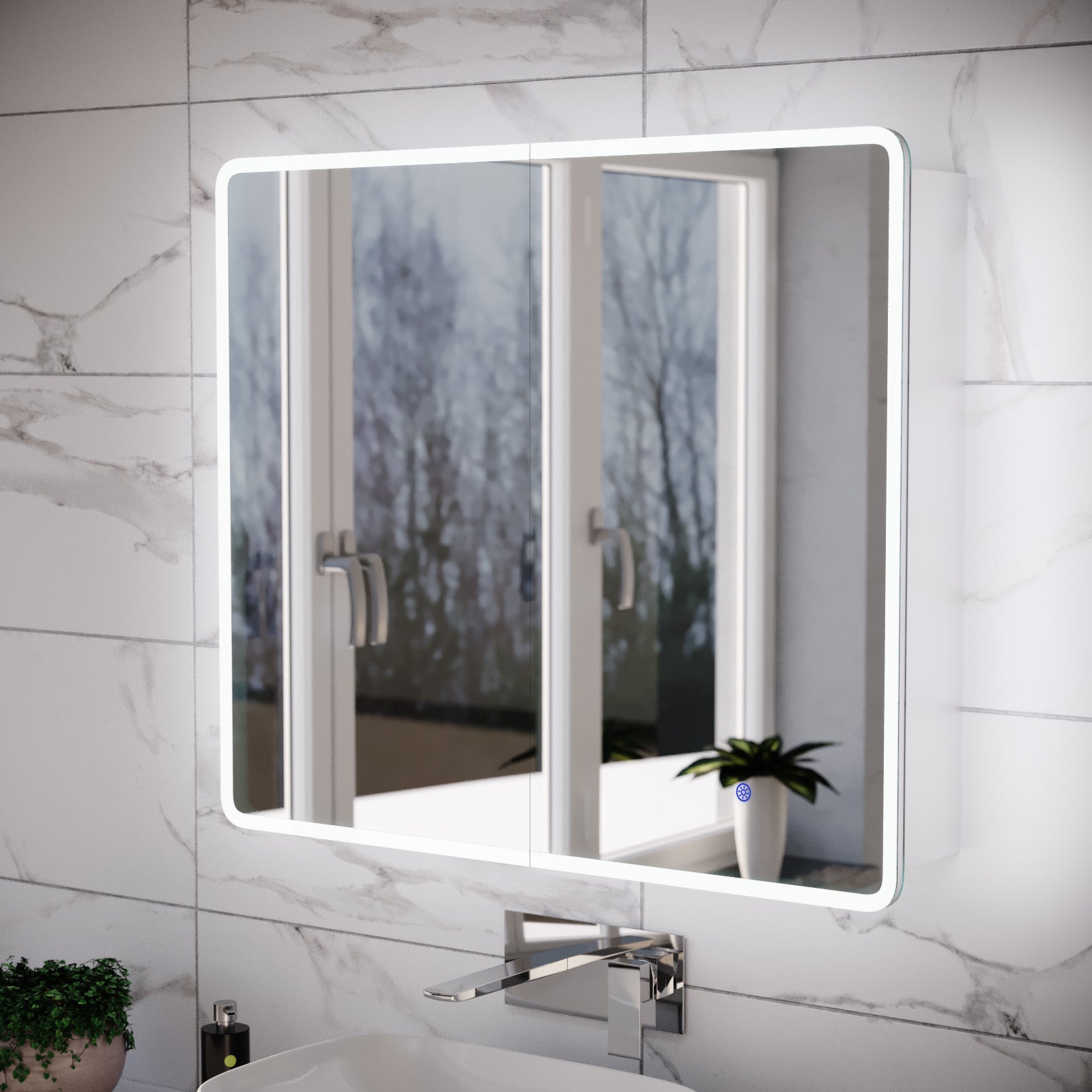 LED Bathroom Mirror Cabinet 2 Doors 800 x 130 x 700mm with Sensor