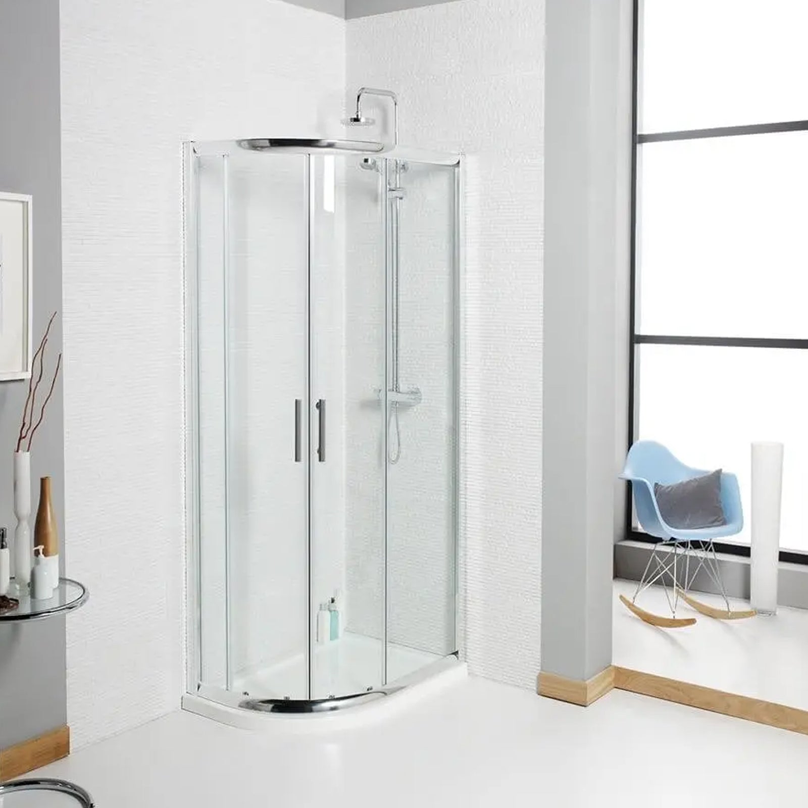 Left Hand 1000 x 800mm Chrome Offset Quadrant Shower Enclosure