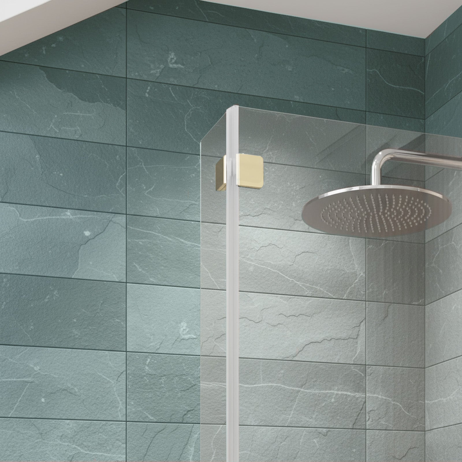 830mm Reversible 6mm Tempered Glass L-shape Bath Screen Brushed Brass