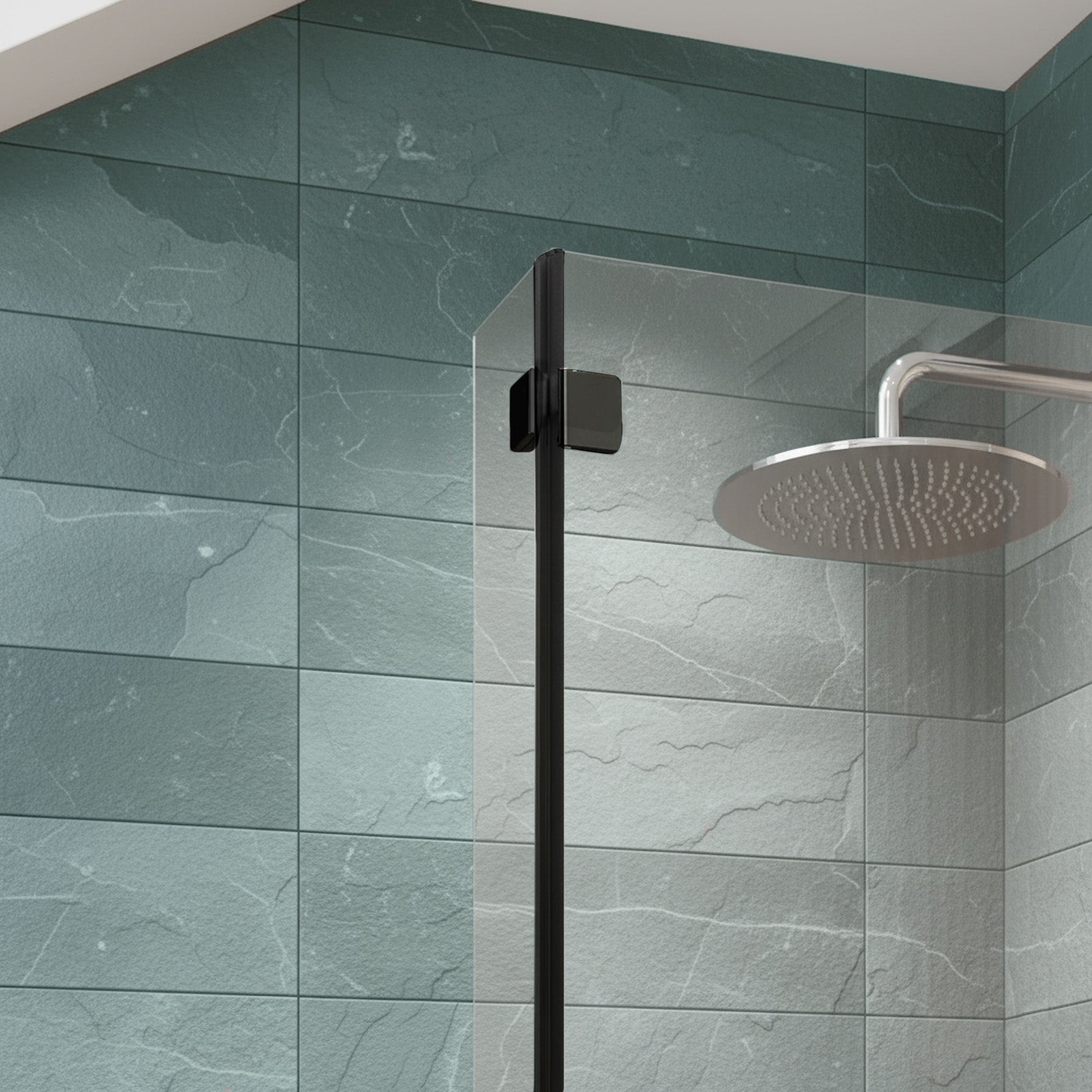 830mm Reversible Hinged 6mm Tempered Glass L-shape Bath Screen Matte Black