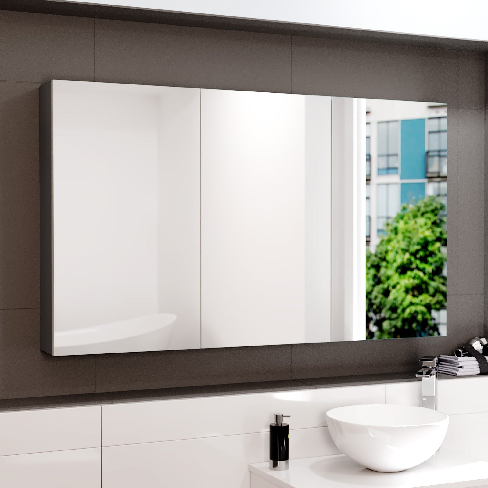 1200mm Dark Grey Bathroom Mirror Cabinet