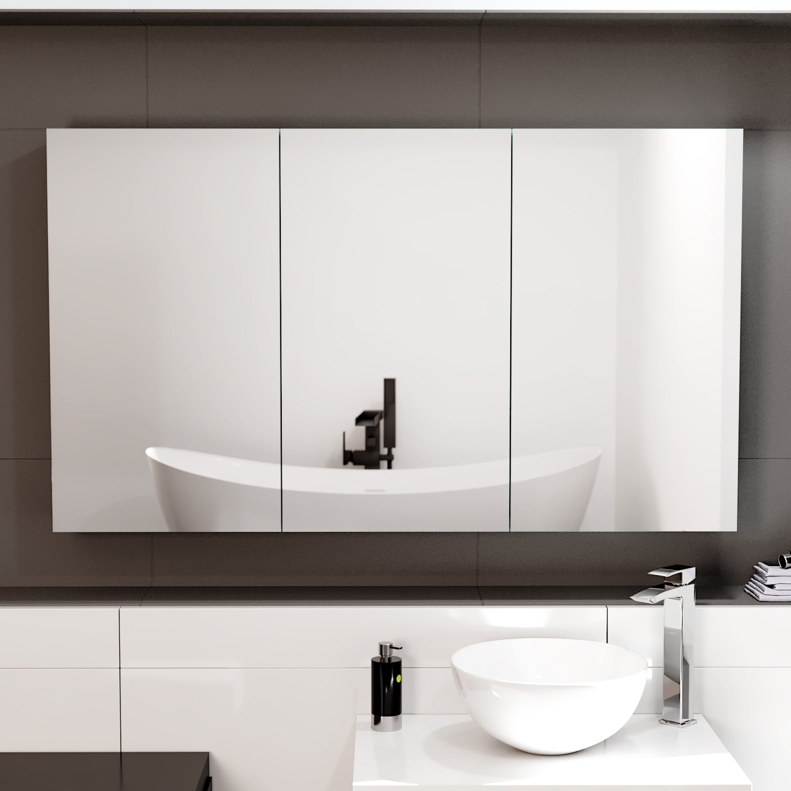 1200mm Dark Grey Bathroom Mirror Cabinet