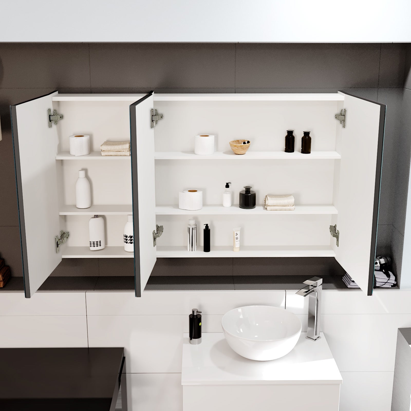 1200mm Dark Grey Bathroom Mirror Cabinet