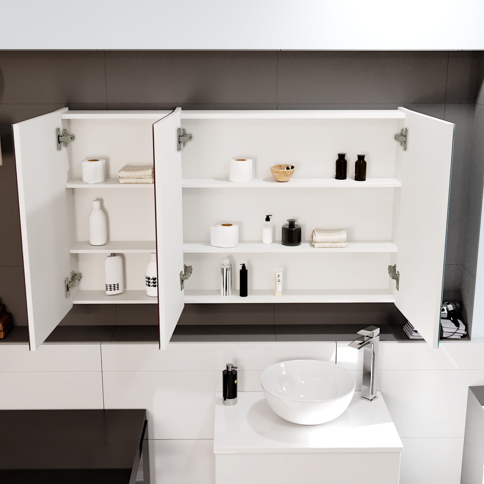Gloss White 1200mm Bathroom Mirror Cabinet With Shelf Storage