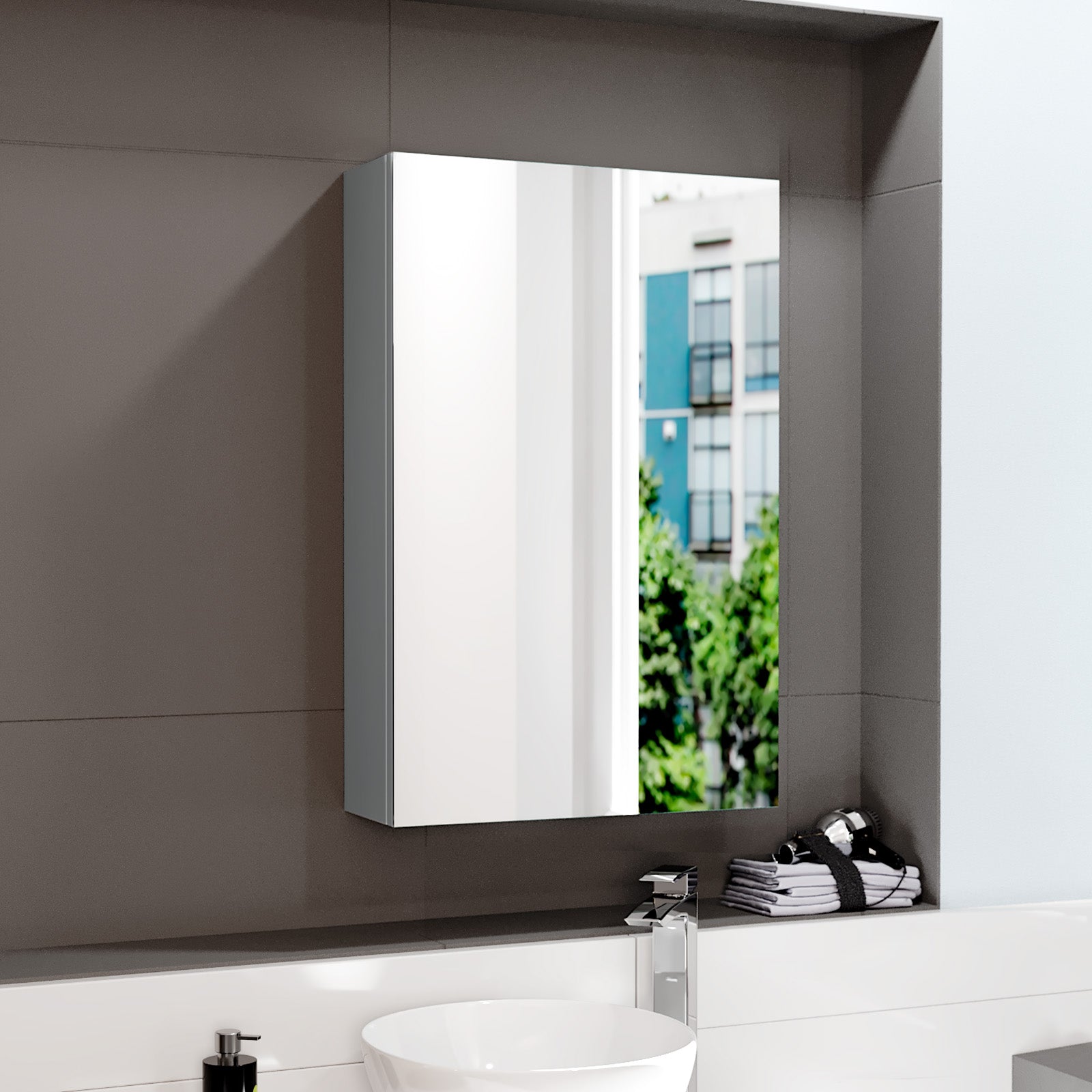 Matte Grey 400mm Bathroom Mirror Cabinet With Shelf Storage