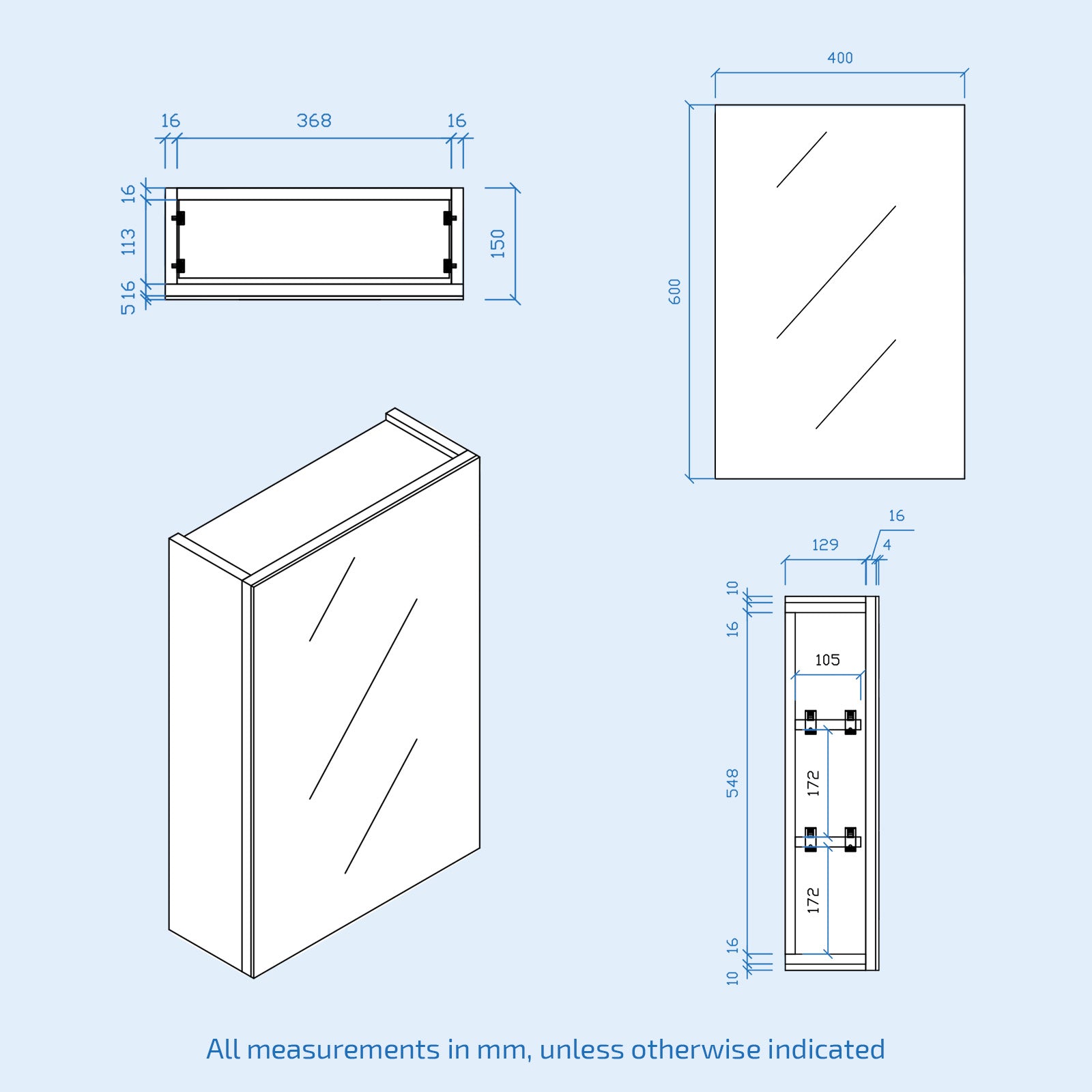 Matte Grey 400mm Bathroom Mirror Cabinet With Shelf Storage